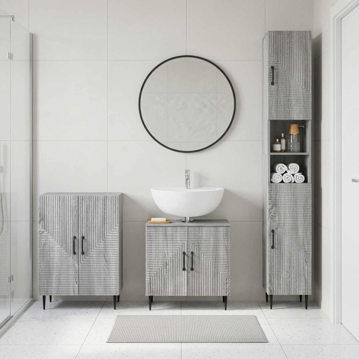 3 Piece Bathroom Cabinet Set HAARLEM Grey Sonoma