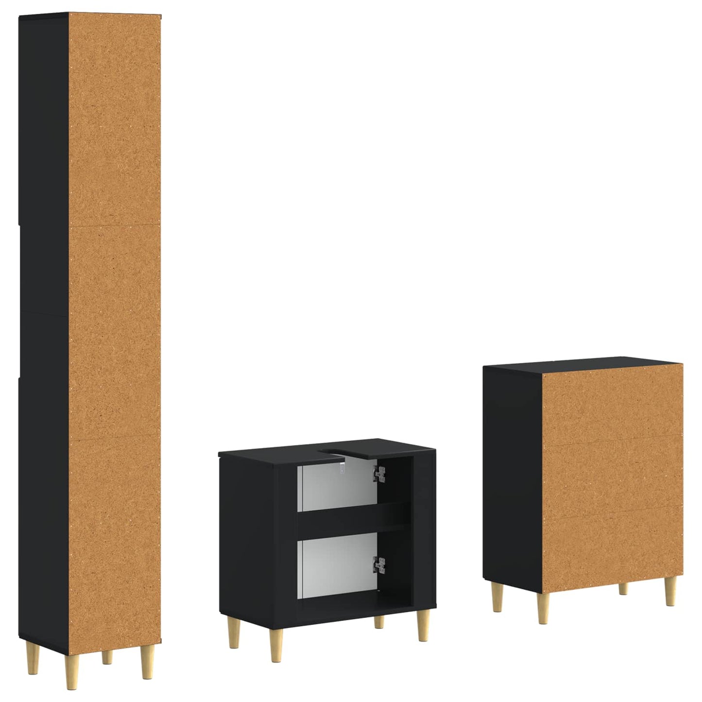 3 Piece Bathroom Cabinet Set DELFT Black Engineered Wood