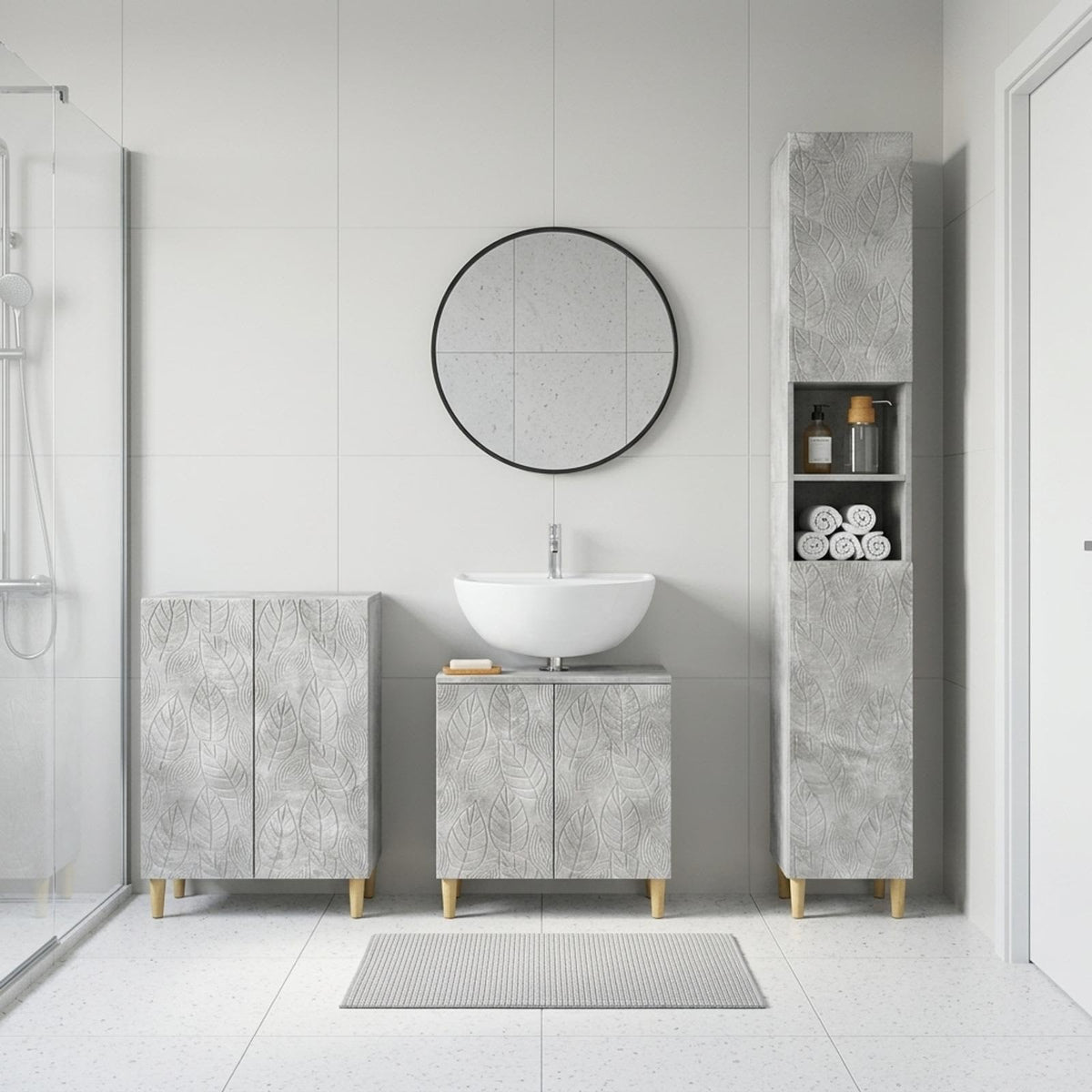 3 Piece Bathroom Cabinet Set DELFT Concrete Grey