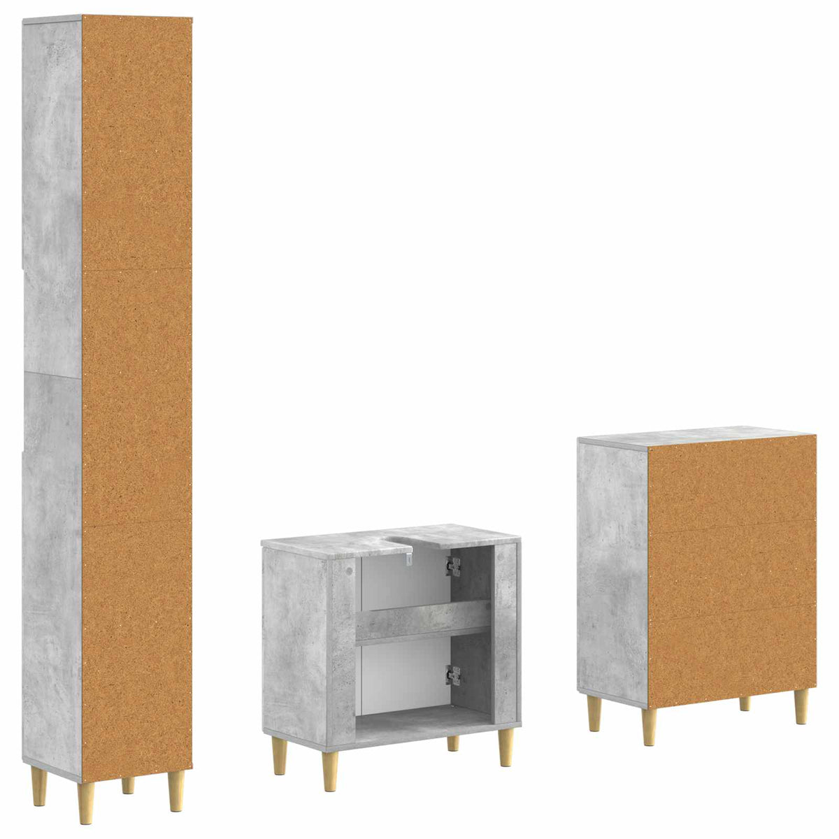 3 Piece Bathroom Cabinet Set DELFT Concrete Grey