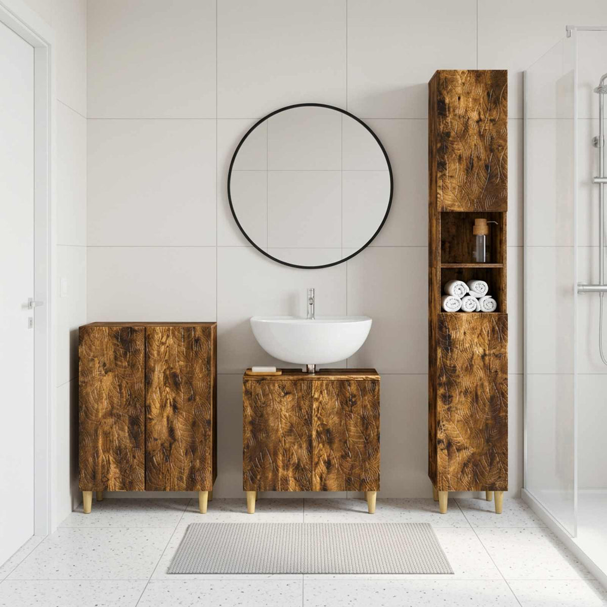 3 Piece Bathroom Cabinet Set DELFT Smoked Oak Engineered Wood
