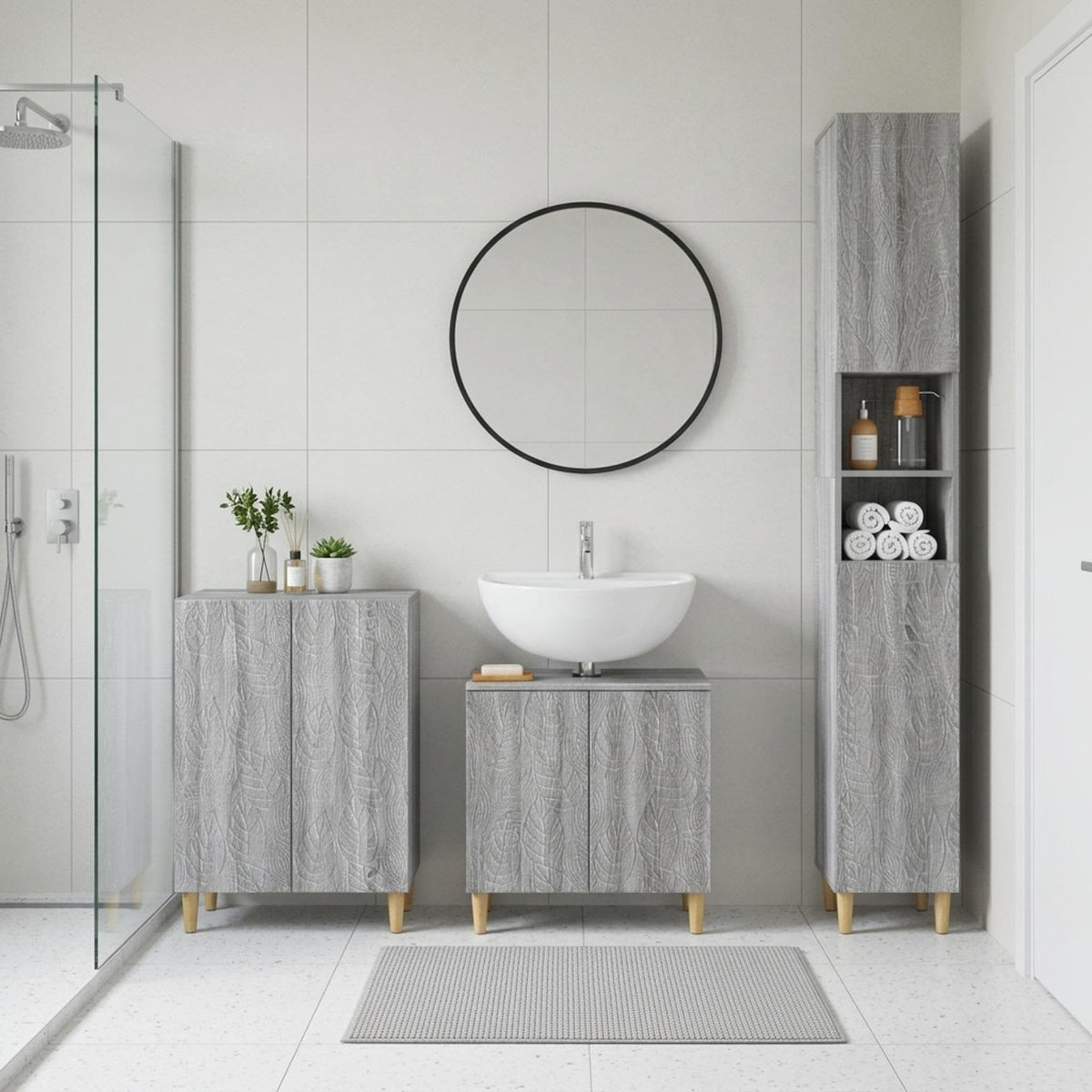 3 Piece Bathroom Cabinet Set DELFT Grey Sonoma Engineered Wood
