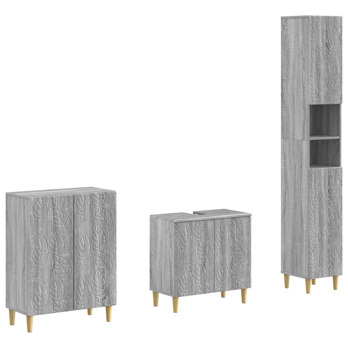3 Piece Bathroom Cabinet Set DELFT Grey Sonoma Engineered Wood