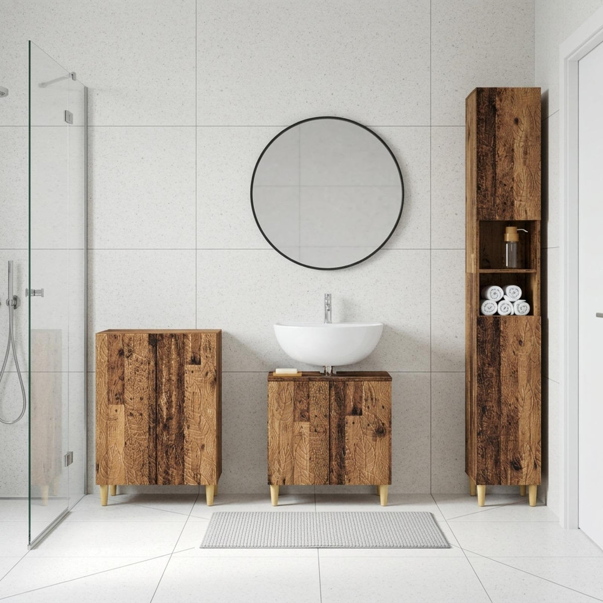 3 Piece Bathroom Cabinet Set DELFT Old Wood Engineered Wood