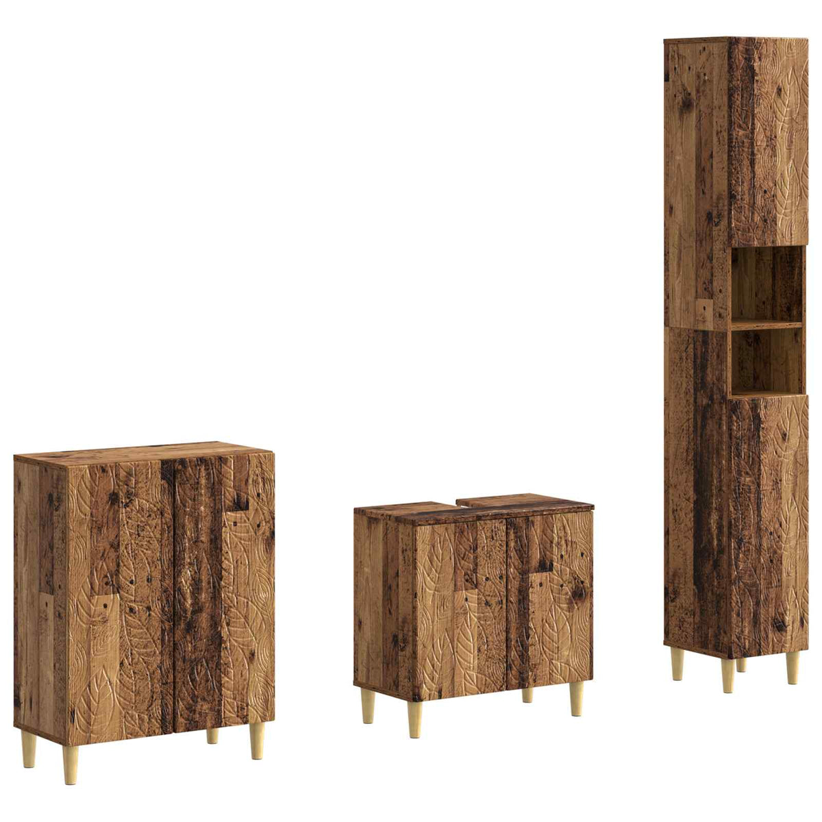 3 Piece Bathroom Cabinet Set DELFT Old Wood Engineered Wood