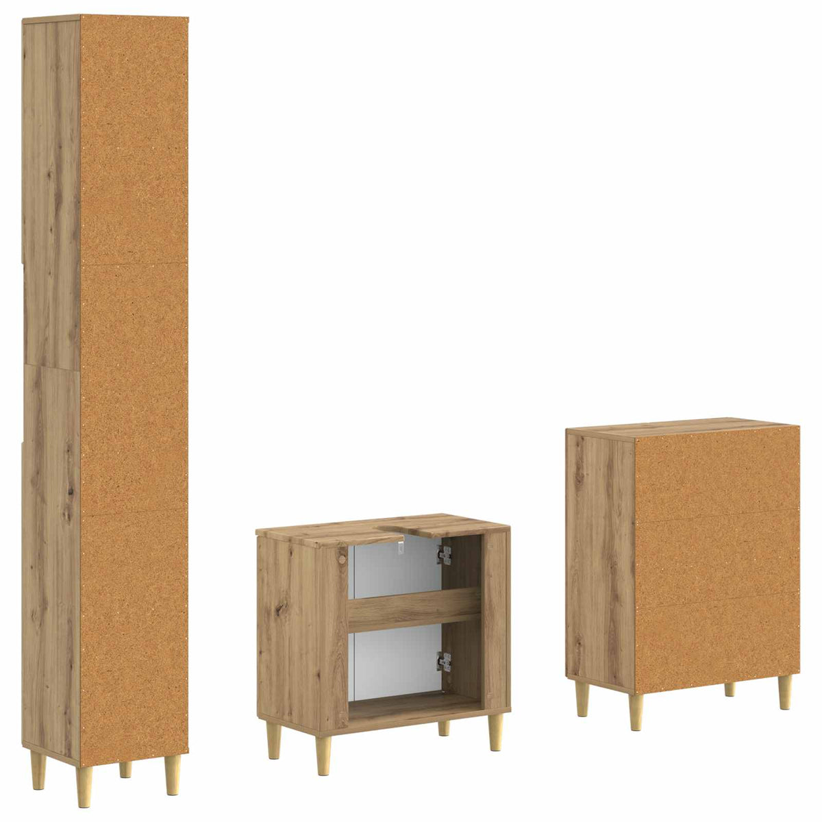 3 Piece Bathroom Cabinet Set DELFT Artisan Oak Engineered Wood