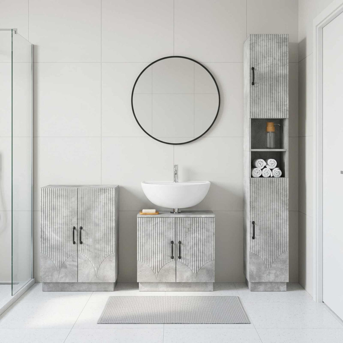 3 Piece Bathroom Cabinet Set HOORN Concrete Grey
