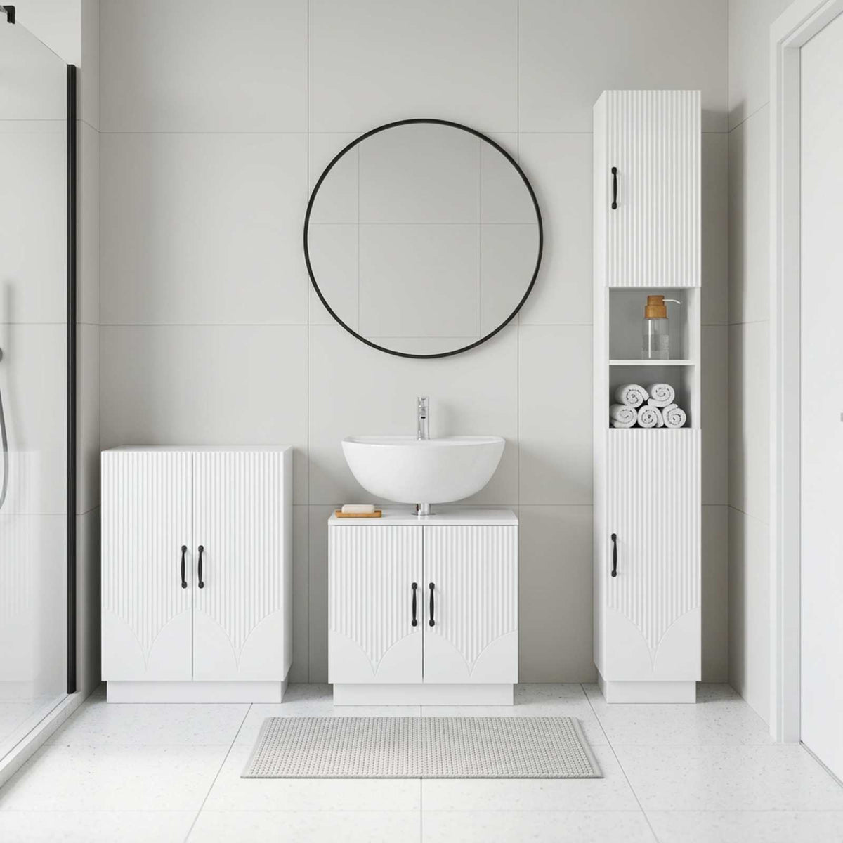 3 Piece Bathroom Cabinet Set HOORN High Gloss White