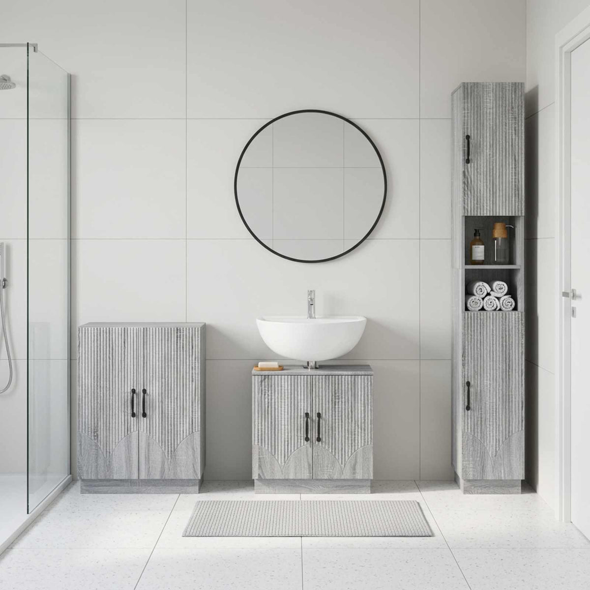 3 Piece Bathroom Cabinet Set HOORN Grey Sonoma Engineered Wood
