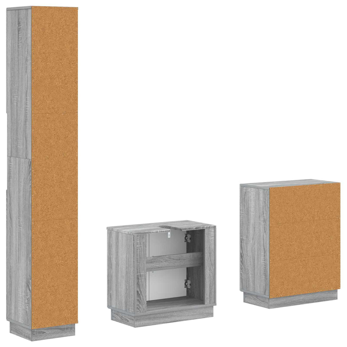 3 Piece Bathroom Cabinet Set HOORN Grey Sonoma Engineered Wood
