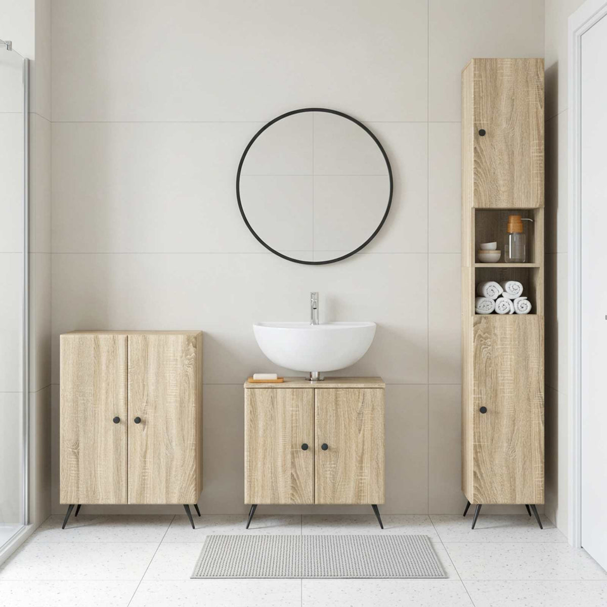 3 Piece Bathroom Cabinet Set BREDA Sonoma Oak Engineered Wood