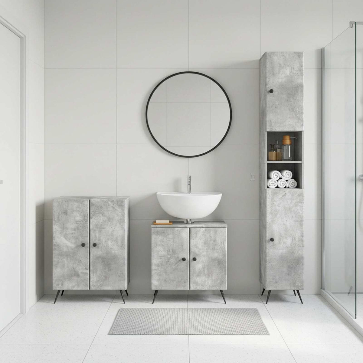3 Piece Bathroom Cabinet Set BREDA Concrete Grey