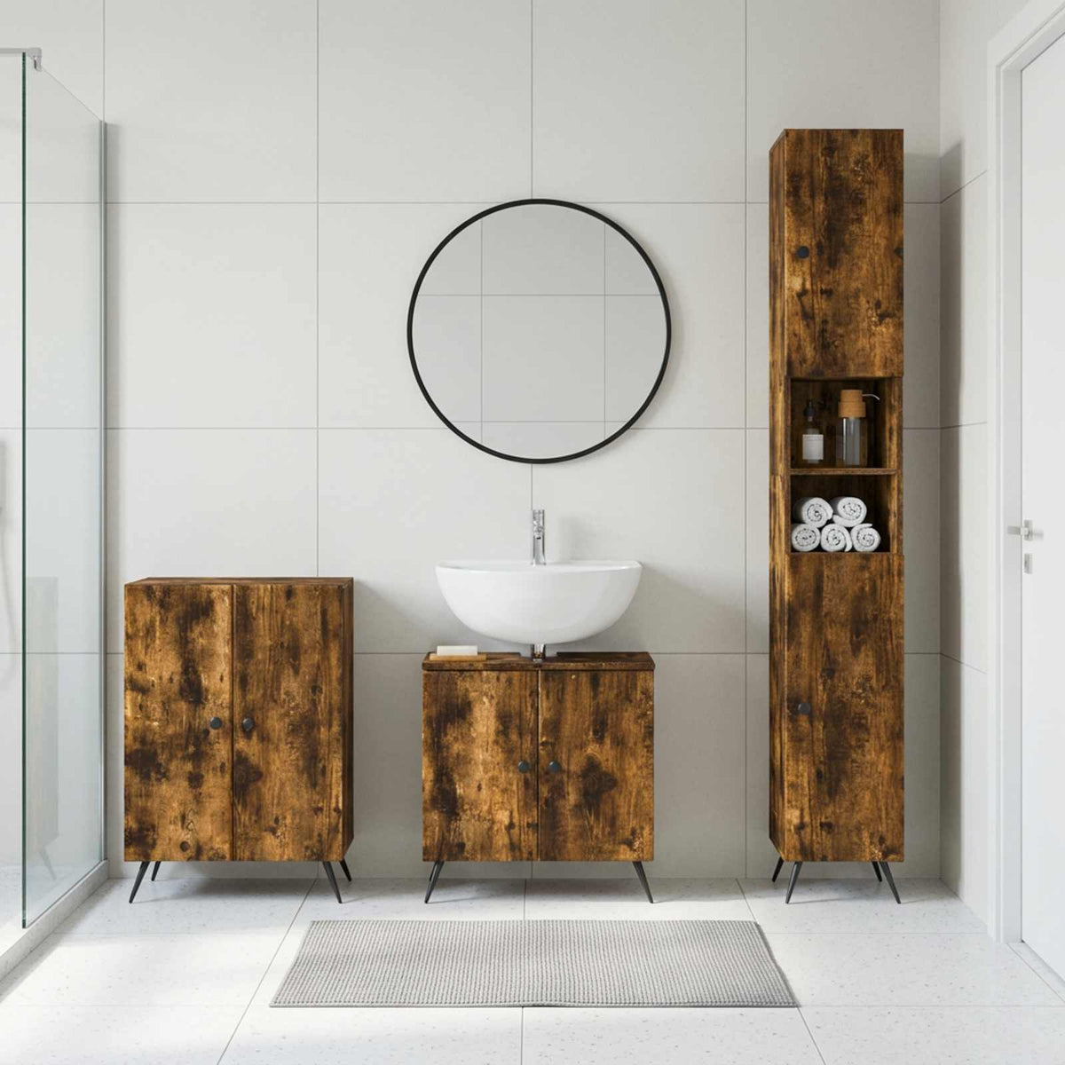 3 Piece Bathroom Cabinet Set BREDA Smoked Oak Engineered Wood