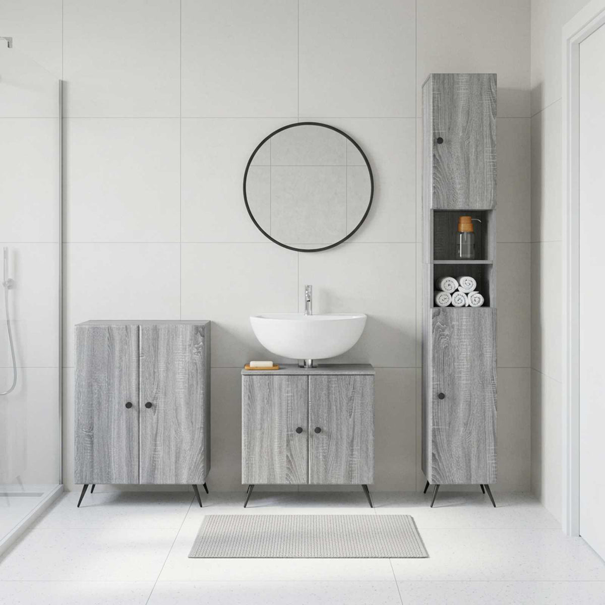 3 Piece Bathroom Cabinet Set BREDA Grey Sonoma Engineered Wood