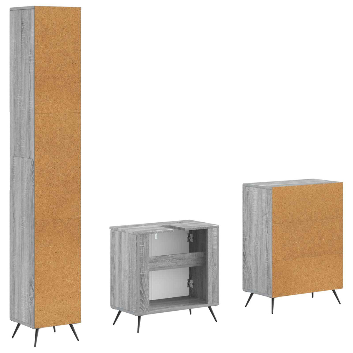 3 Piece Bathroom Cabinet Set BREDA Grey Sonoma Engineered Wood