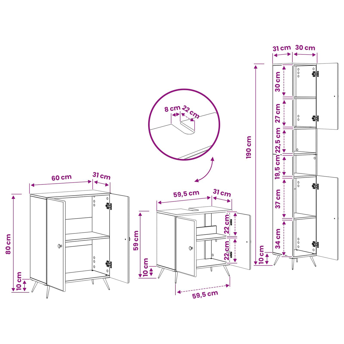 3 Piece Bathroom Cabinet Set BREDA Grey Sonoma Engineered Wood