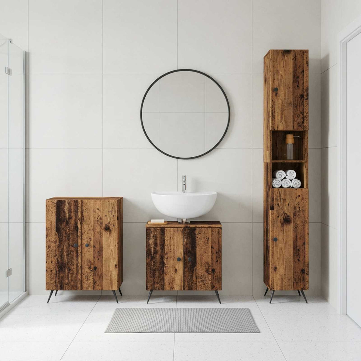 3 Piece Bathroom Cabinet Set BREDA Old Wood Engineered Wood
