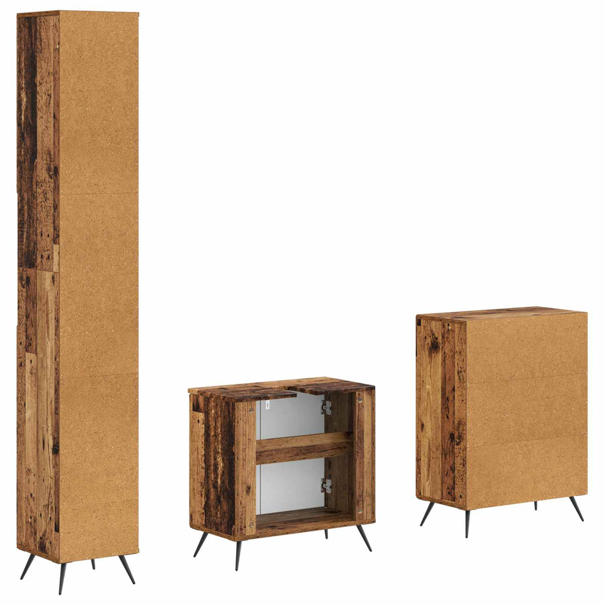 3 Piece Bathroom Cabinet Set BREDA Old Wood Engineered Wood
