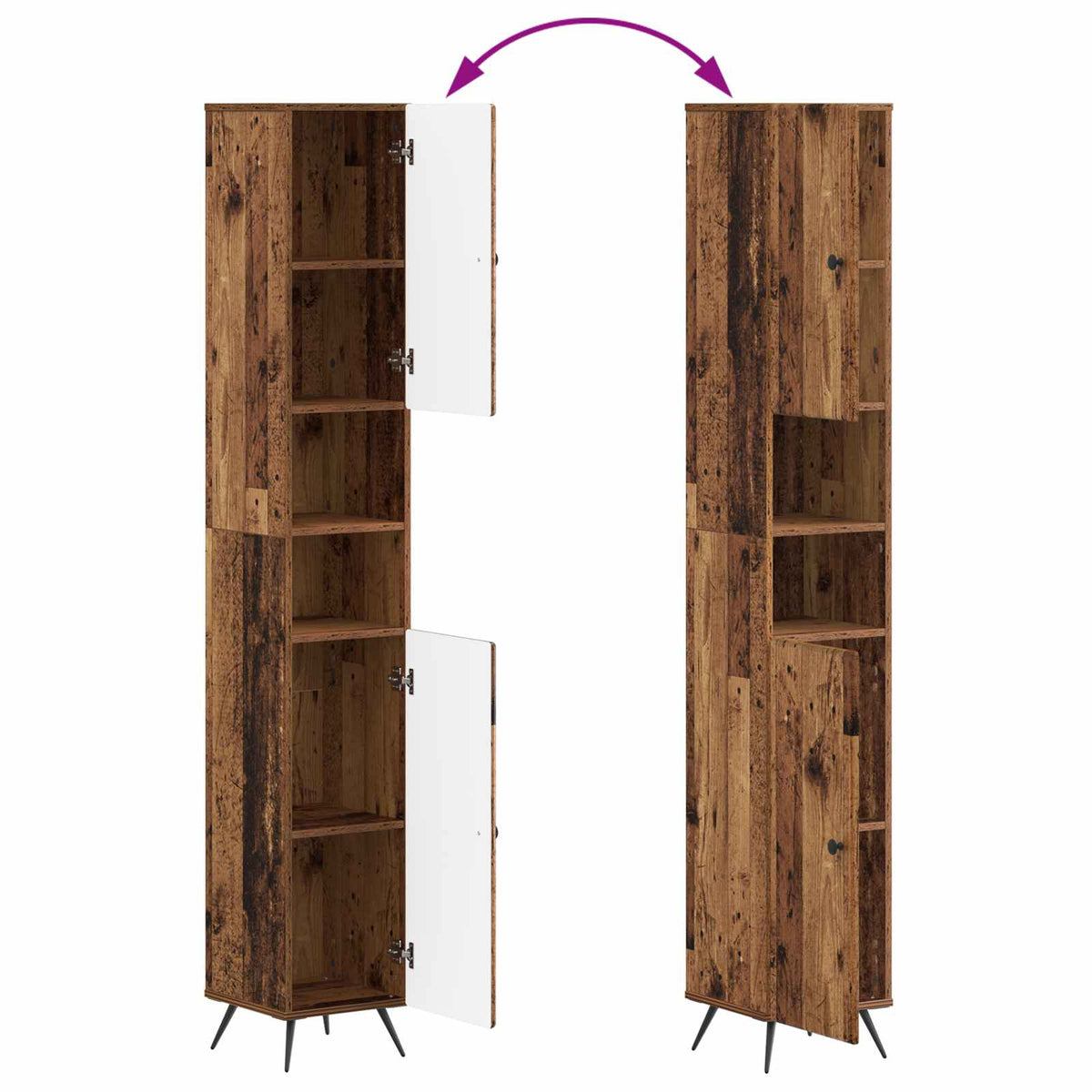 3 Piece Bathroom Cabinet Set BREDA Old Wood Engineered Wood