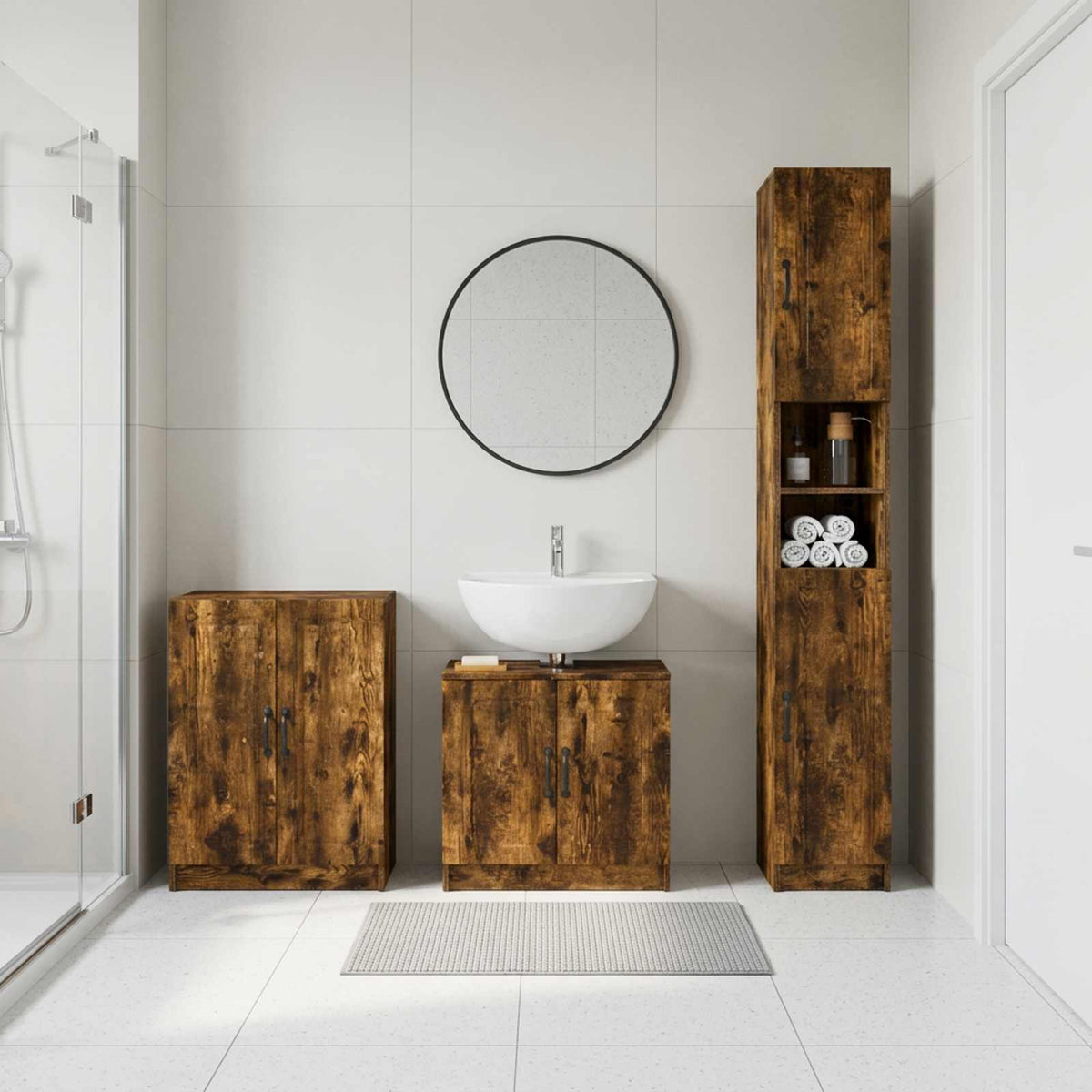 3 Piece Bathroom Cabinet Set UTRECHT Smoked Oak Engineered Wood