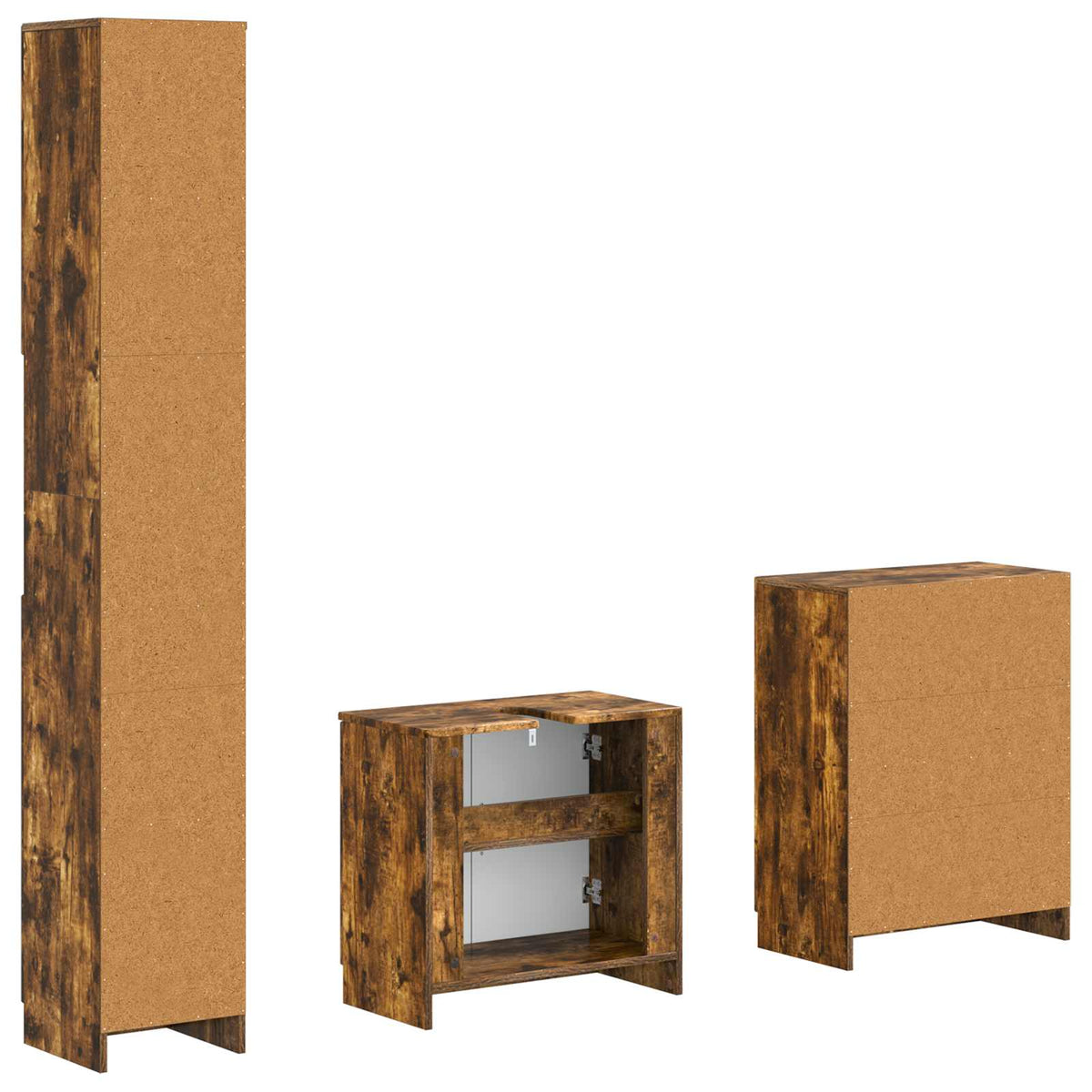 3 Piece Bathroom Cabinet Set UTRECHT Smoked Oak Engineered Wood