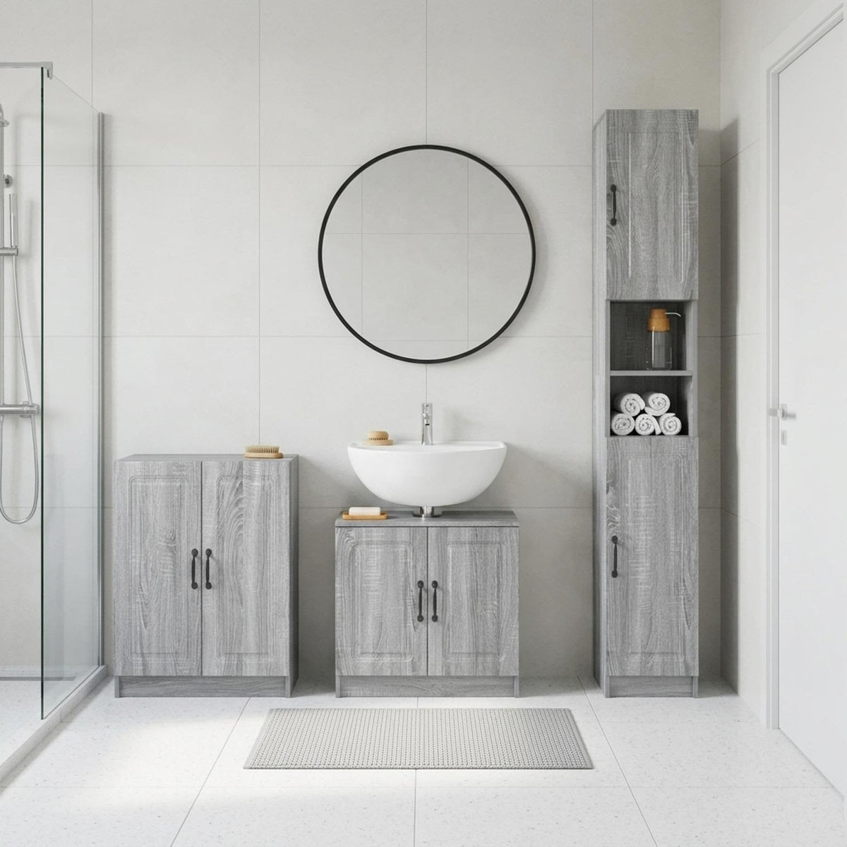 3 Piece Bathroom Cabinet Set UTRECHT Grey Sonoma