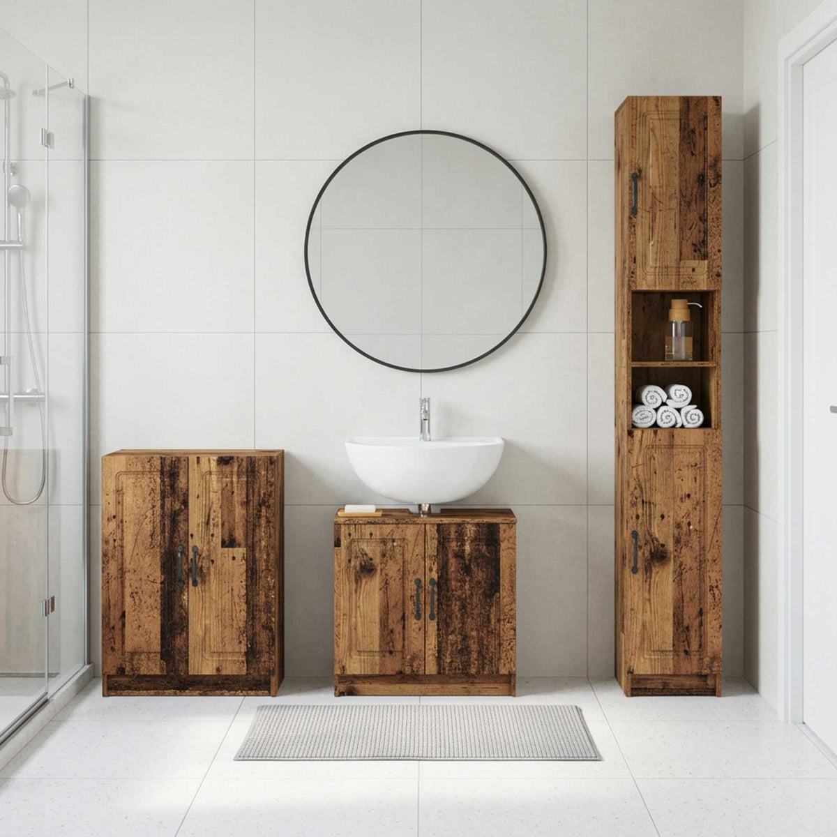 3 Piece Bathroom Cabinet Set UTRECHT Old Wood Engineered Wood