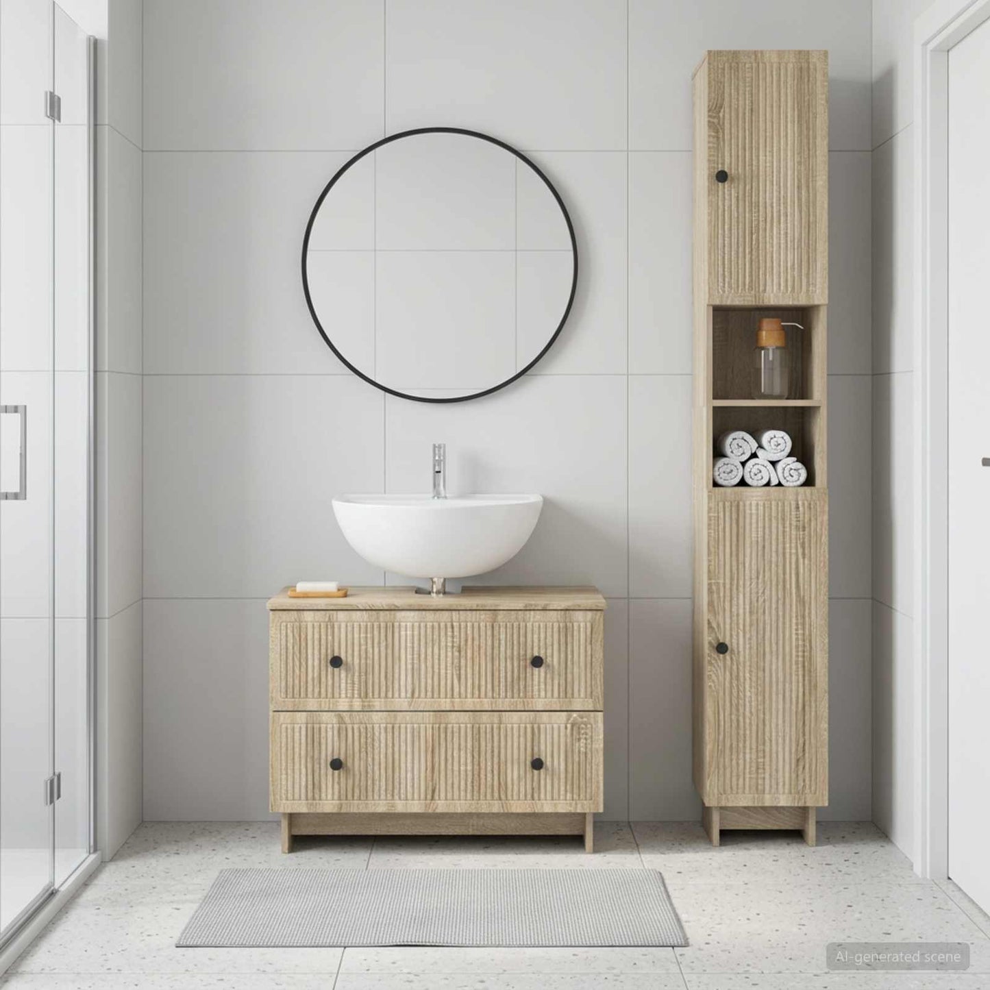 2 Piece Bathroom Cabinet Set EDE Sonoma Oak Engineered Wood