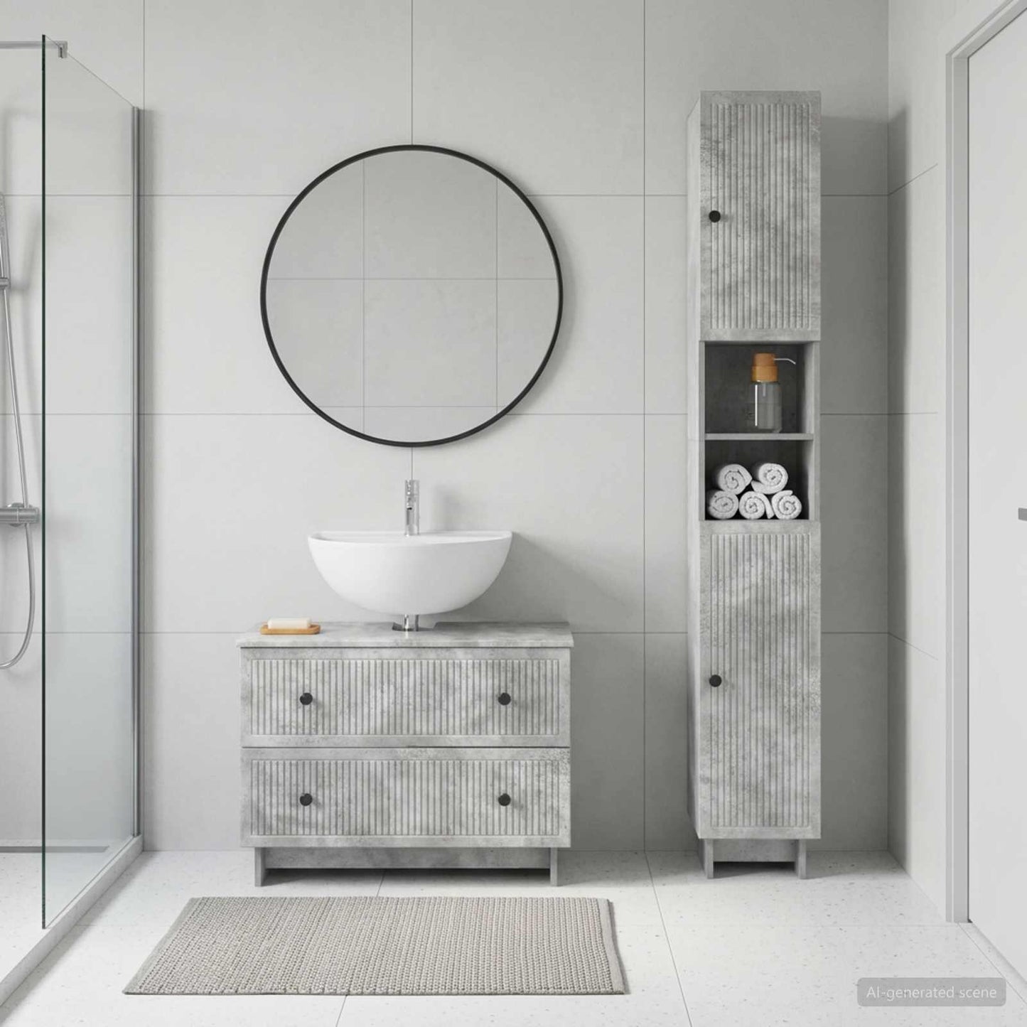 2 Piece Bathroom Cabinet Set EDE Concrete Grey Engineered Wood