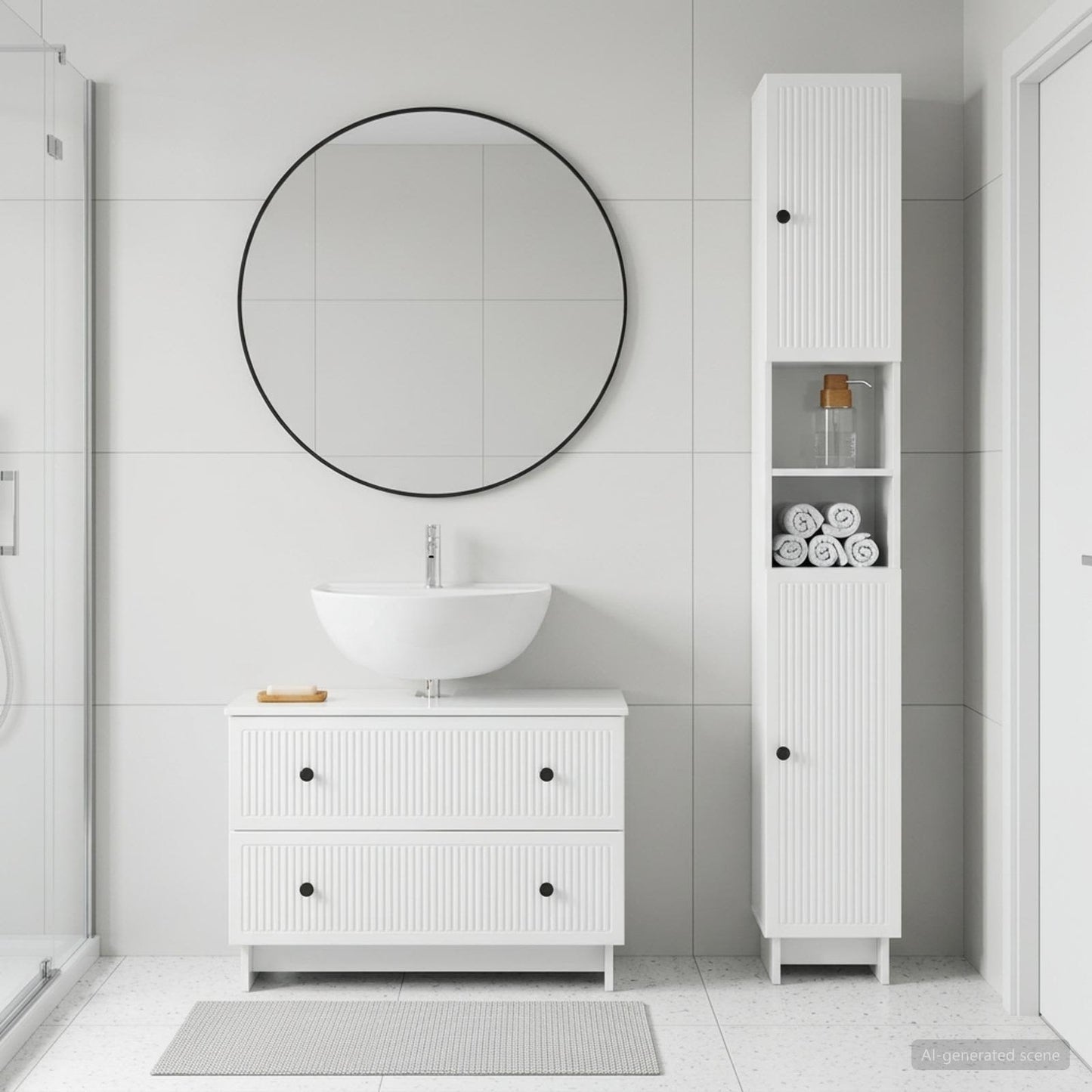 2 Piece Bathroom Cabinet Set EDE High Gloss White