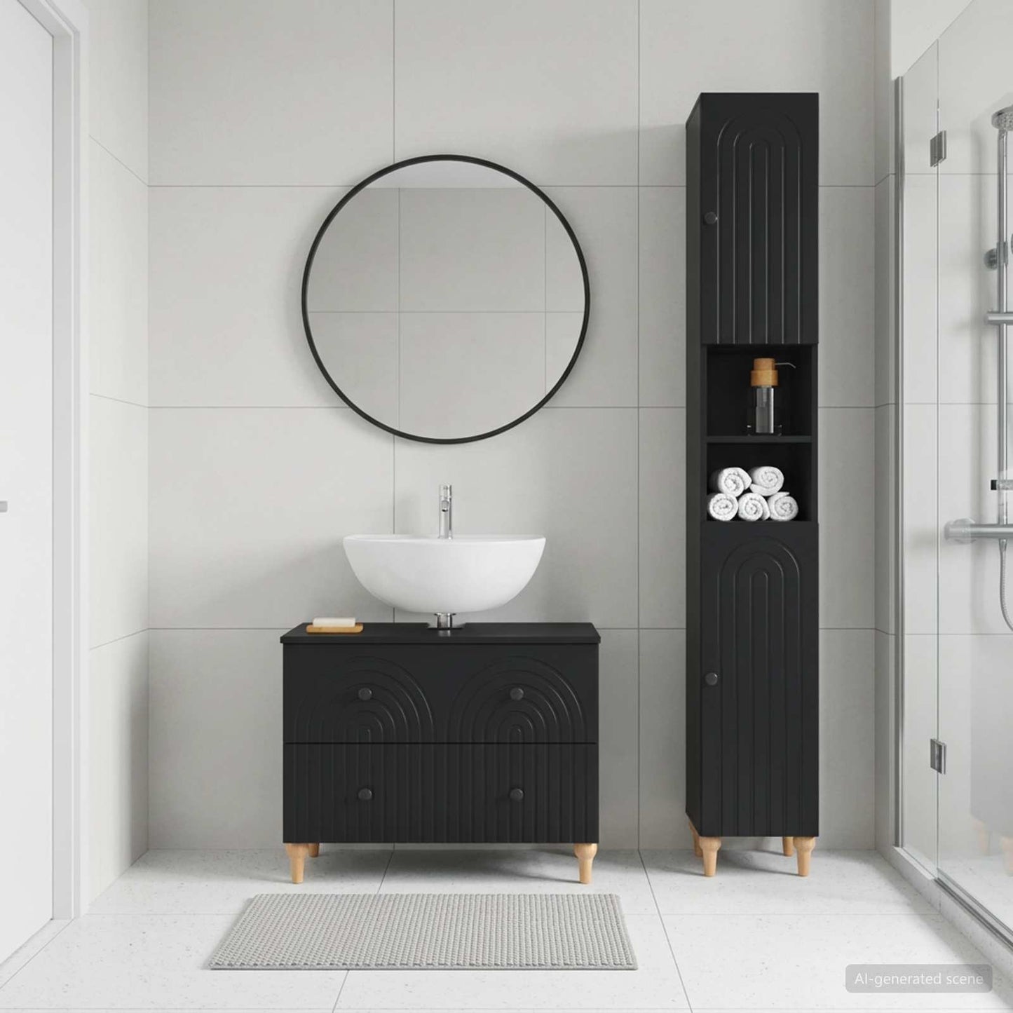 2 Piece Bathroom Cabinet Set ALKMAAR Black Engineered Wood