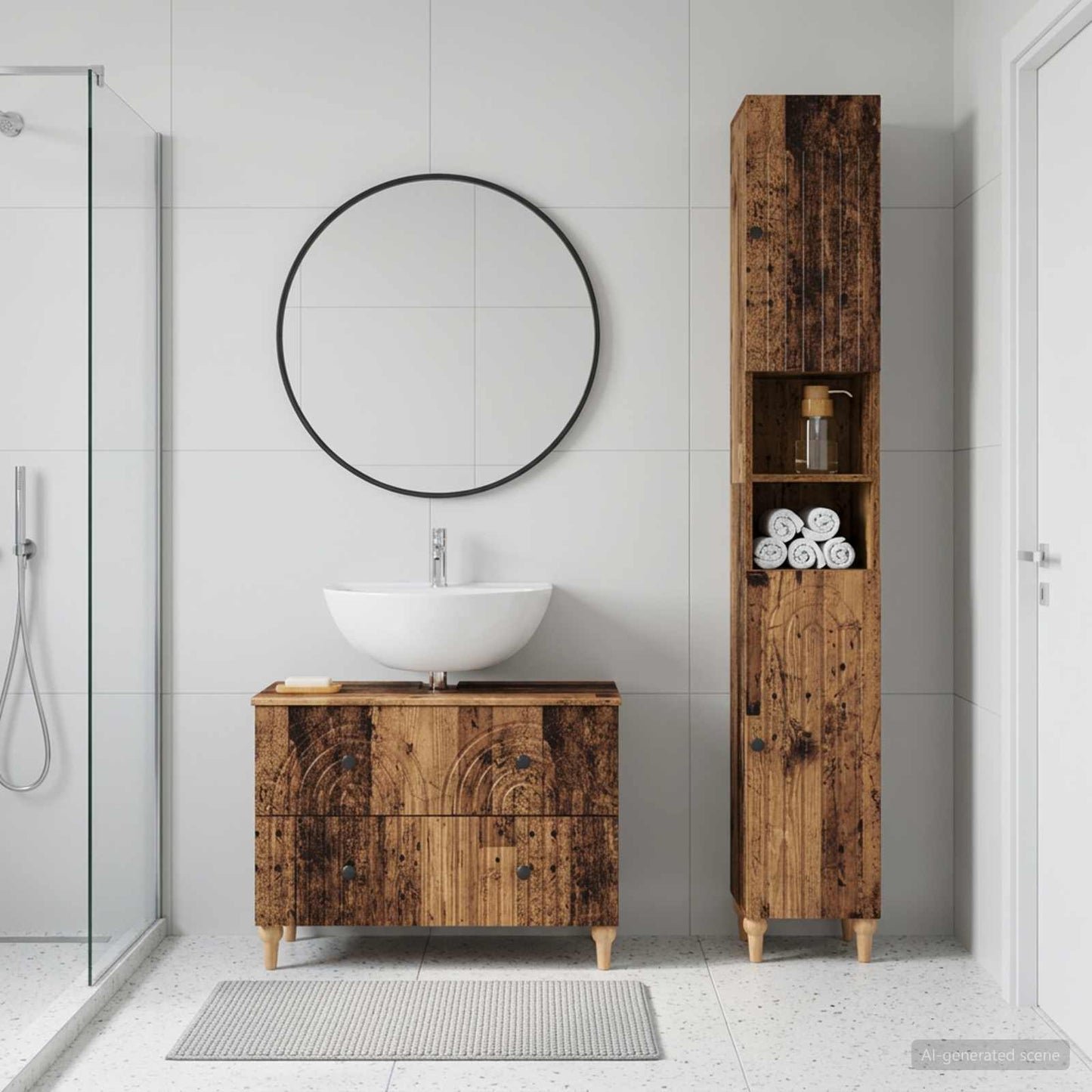 2 Piece Bathroom Cabinet Set ALKMAAR Old Wood Engineered Wood