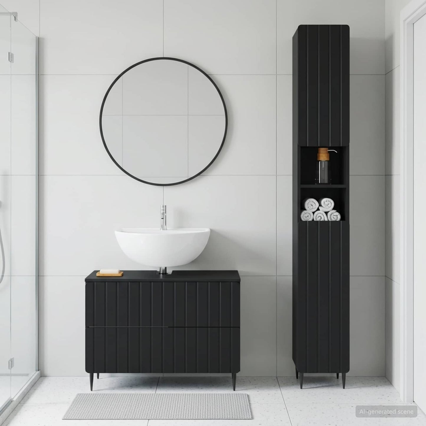 2 Piece Bathroom Cabinet Set ZWOLLE Black Engineered Wood