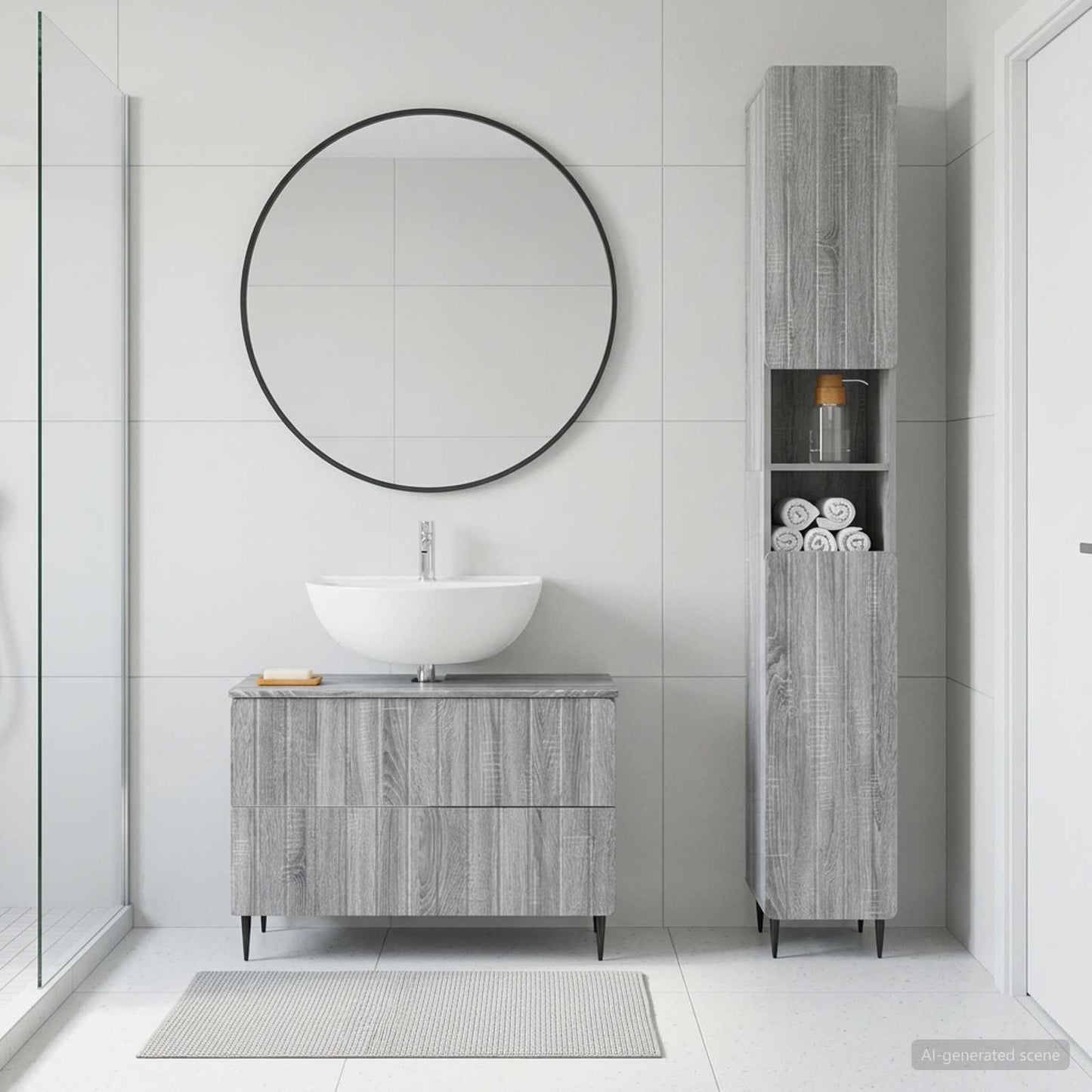 2 Piece Bathroom Cabinet Set ZWOLLE Grey Sonoma Engineered Wood