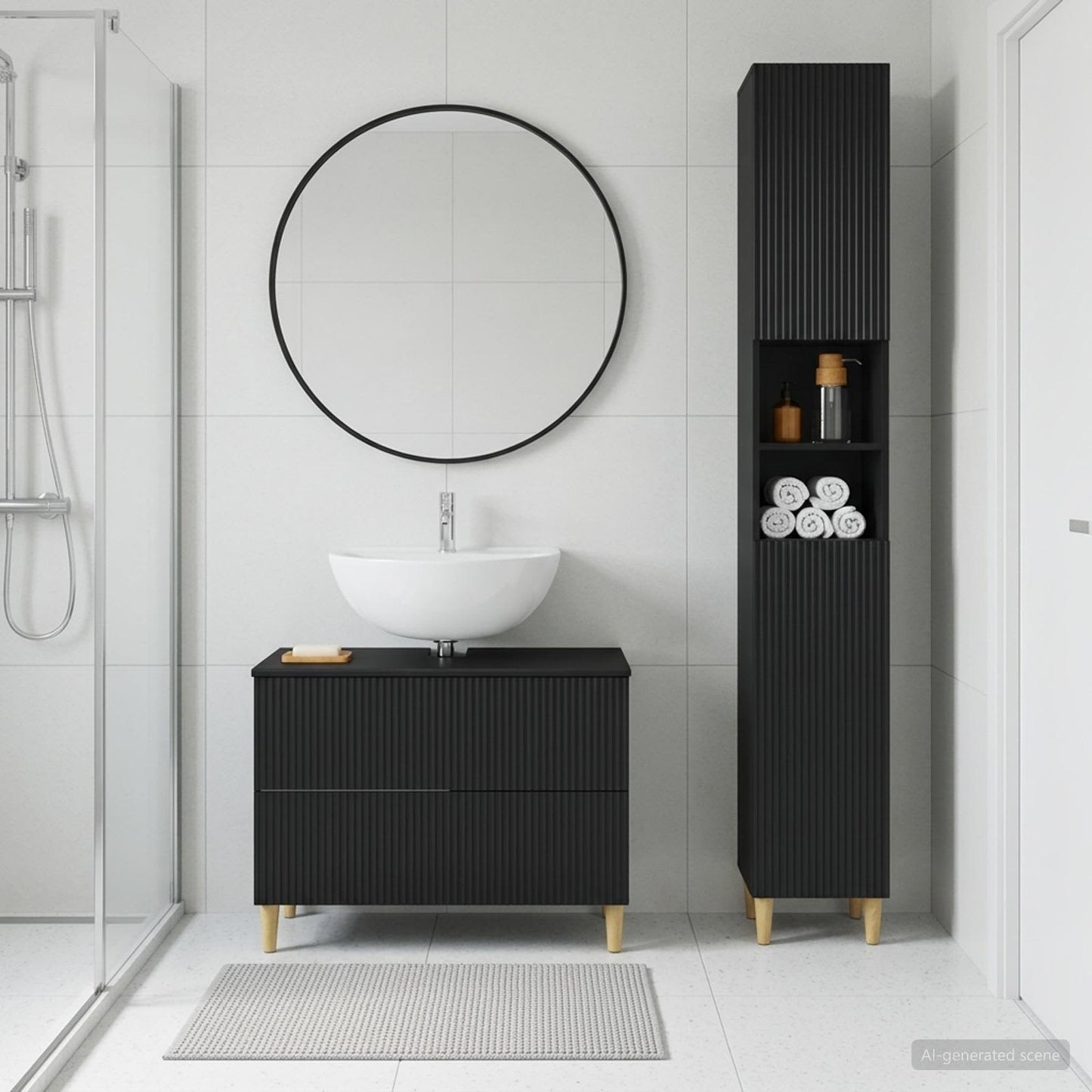2 Piece Bathroom Cabinet Set ARNHEM Black Engineered Wood