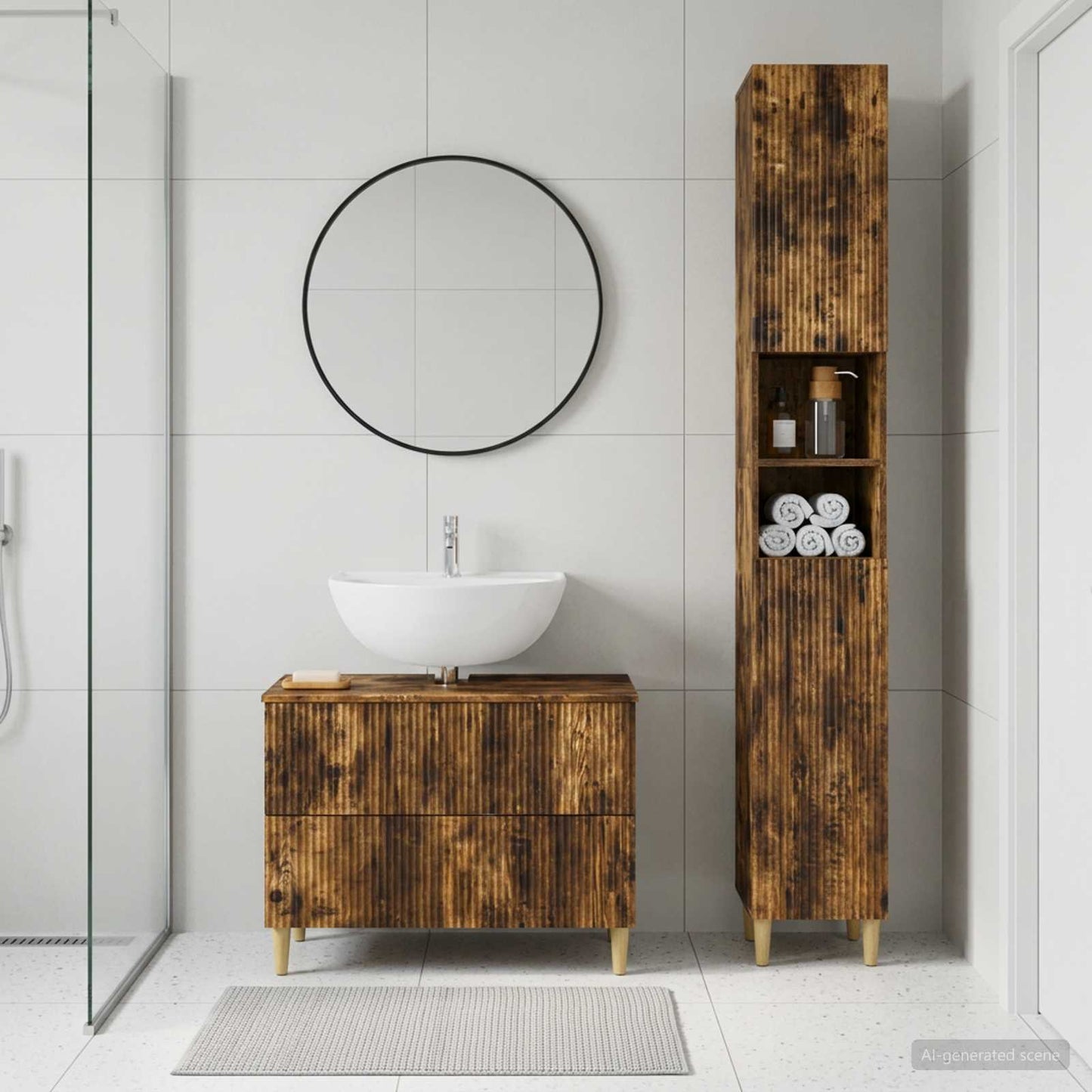 2 Piece Bathroom Cabinet Set ARNHEM Smoked Oak Engineered Wood