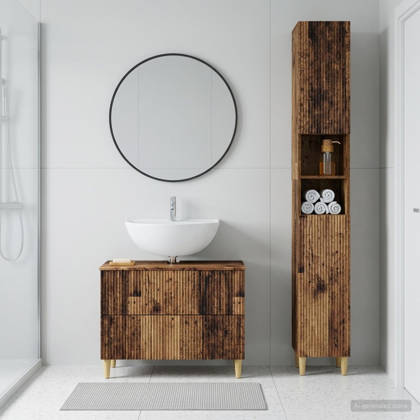 2 Piece Bathroom Cabinet Set ARNHEM Old Wood Engineered Wood