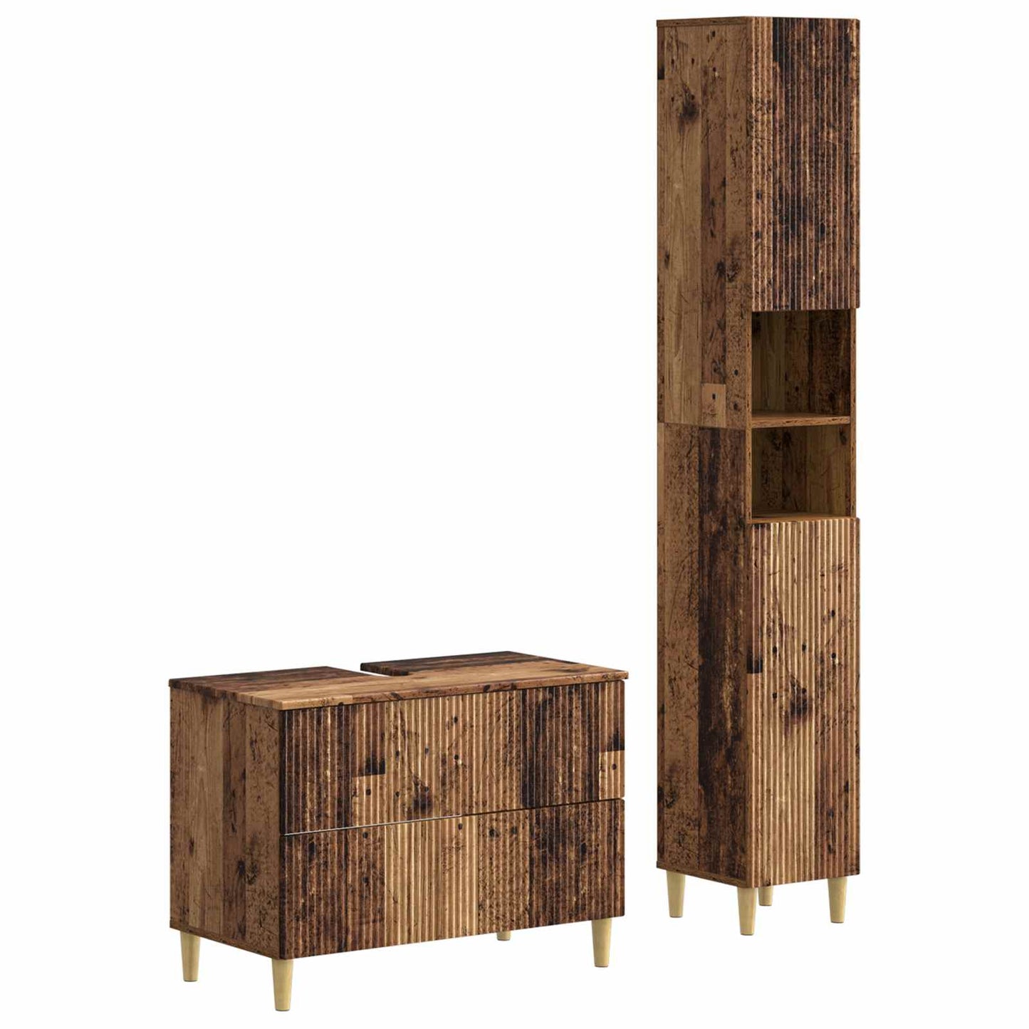2 Piece Bathroom Cabinet Set ARNHEM Old Wood Engineered Wood
