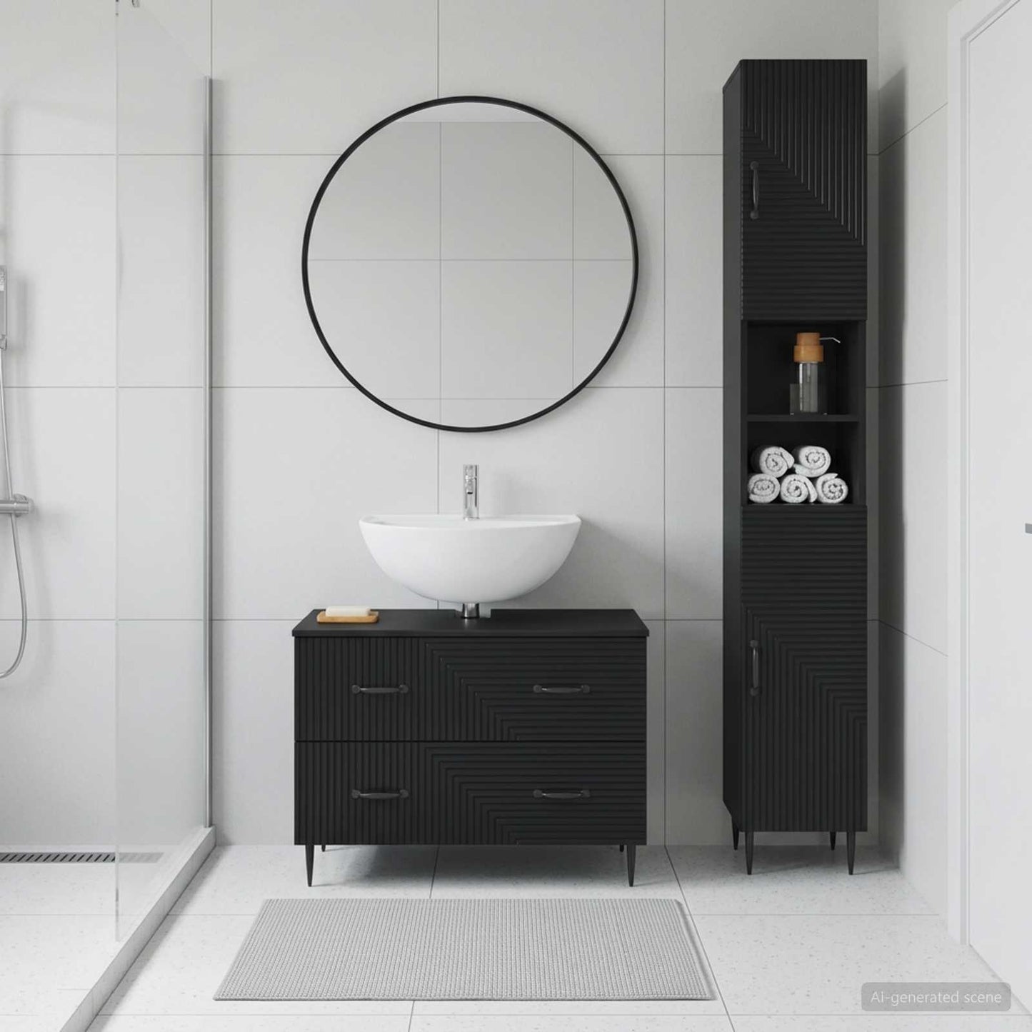 2 Piece Bathroom Cabinet Set HAARLEM Black Engineered Wood