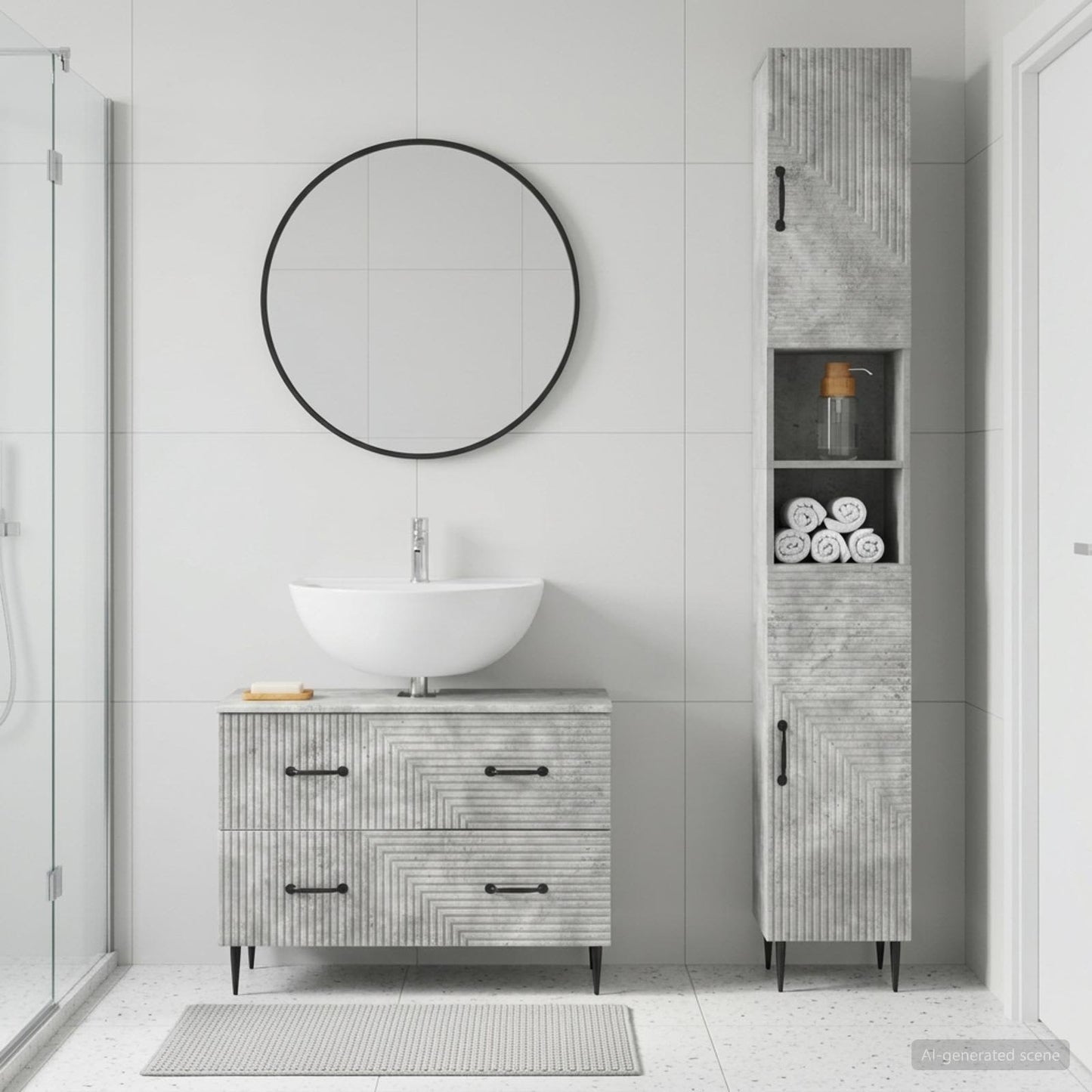 2 Piece Bathroom Cabinet Set HAARLEM Concrete Grey