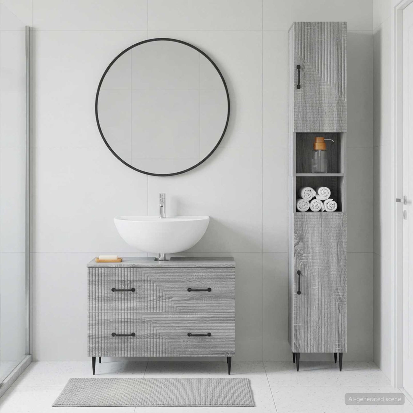 2 Piece Bathroom Cabinet Set HAARLEM Grey Sonoma
