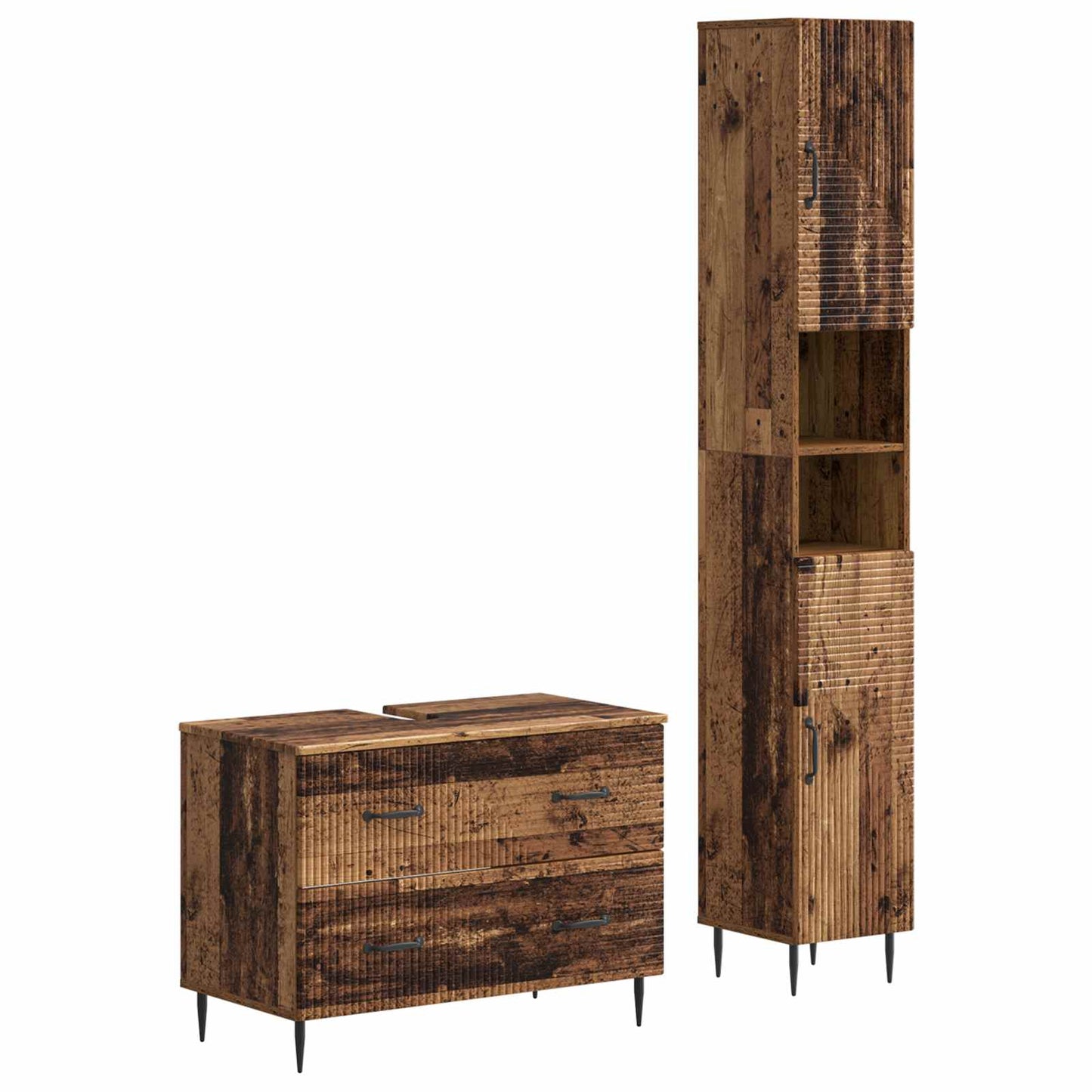 2 Piece Bathroom Cabinet Set HAARLEM Old Wood Engineered Wood