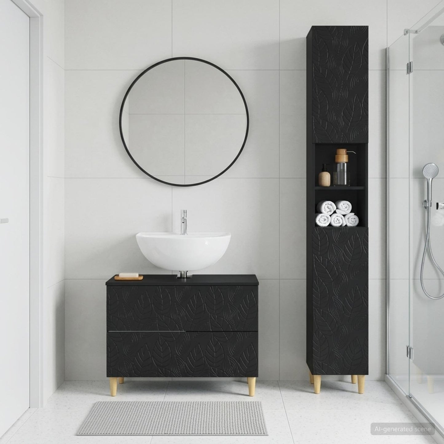 2 Piece Bathroom Cabinet Set DELFT Black Engineered Wood