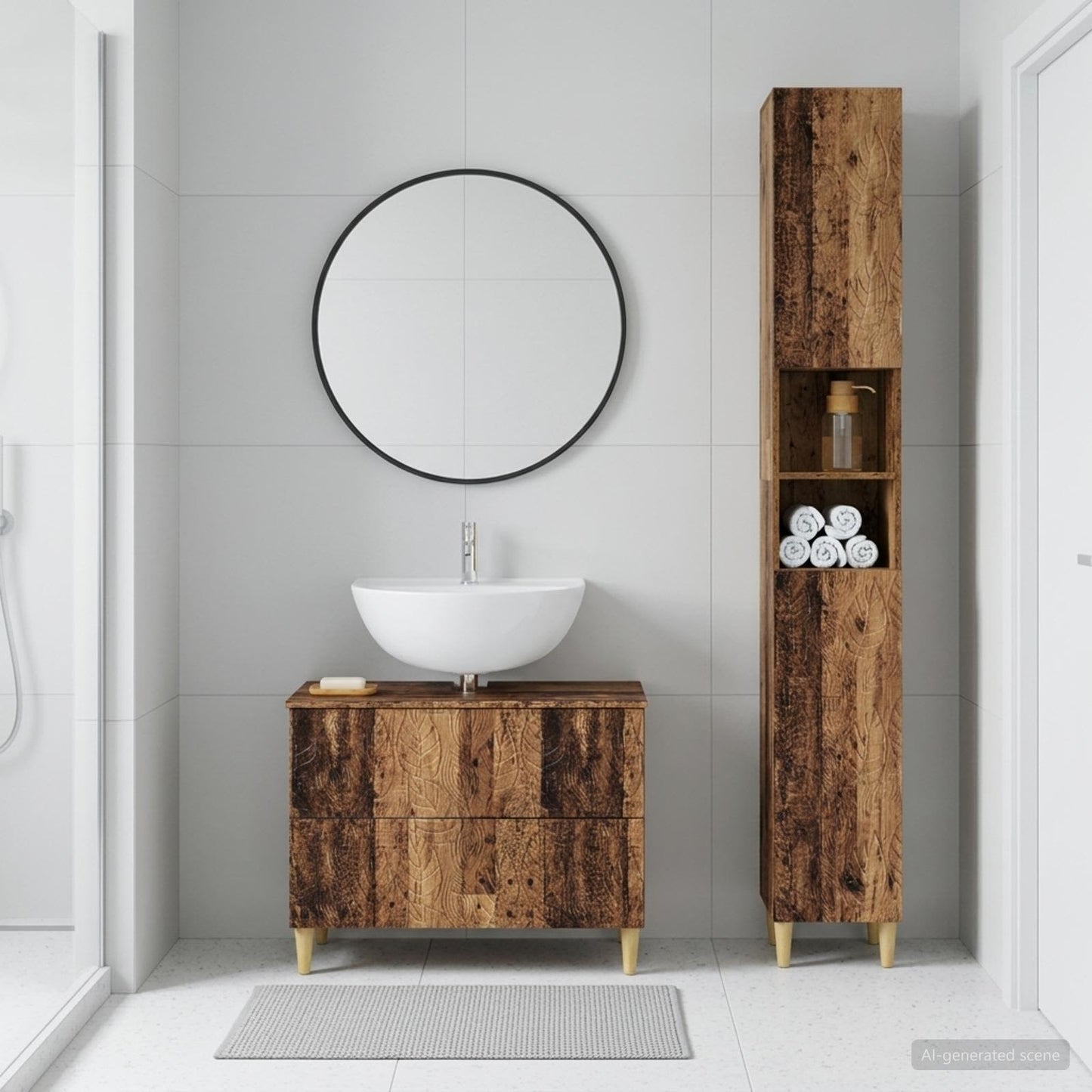 2 Piece Bathroom Cabinet Set DELFT Old Wood Engineered Wood