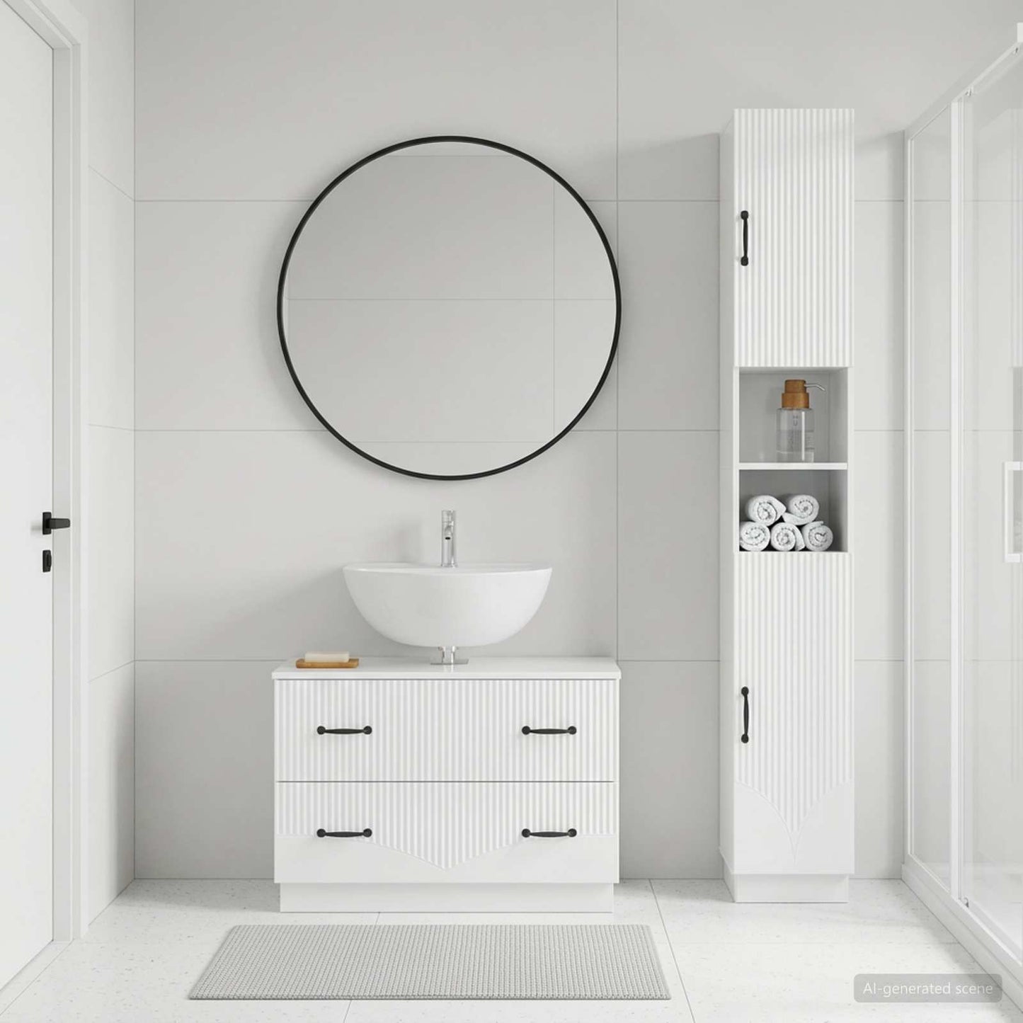 2 Piece Bathroom Cabinet Set HOORN High Gloss White