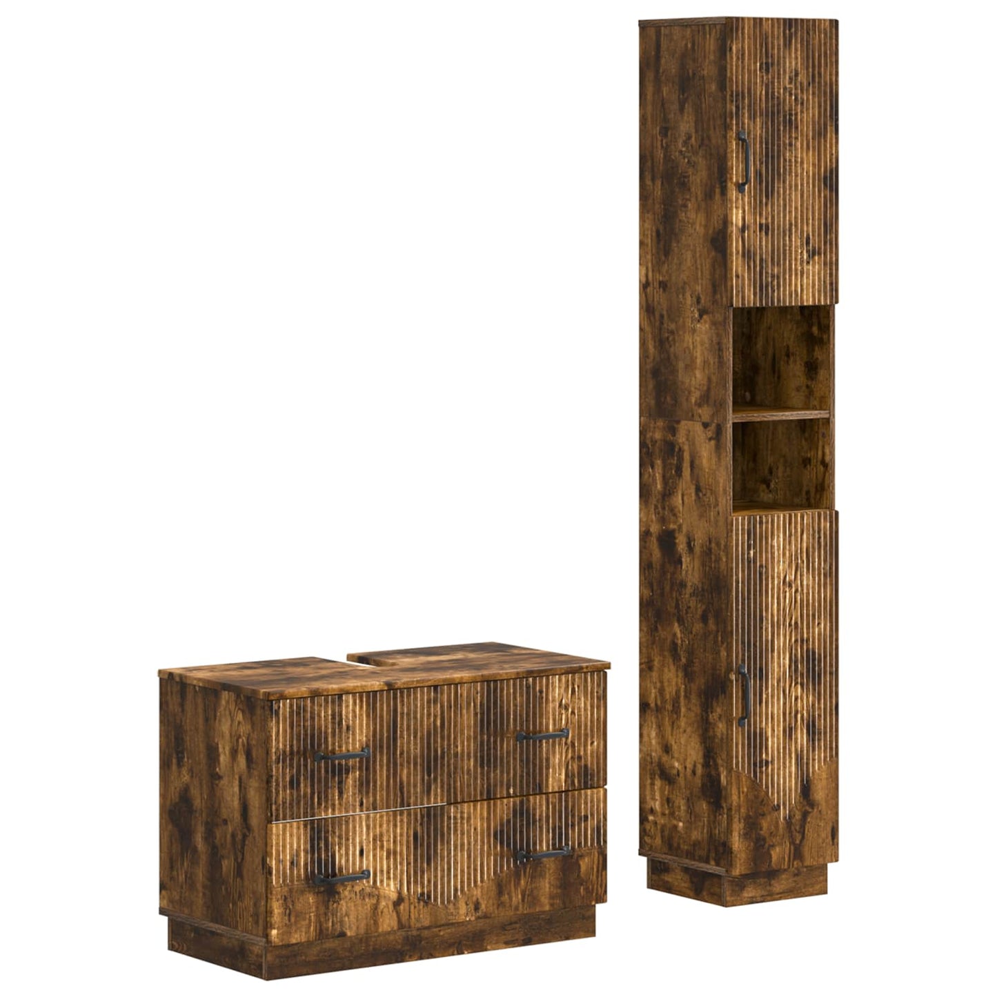 2 Piece Bathroom Cabinet Set HOORN Smoked Oak Engineered Wood