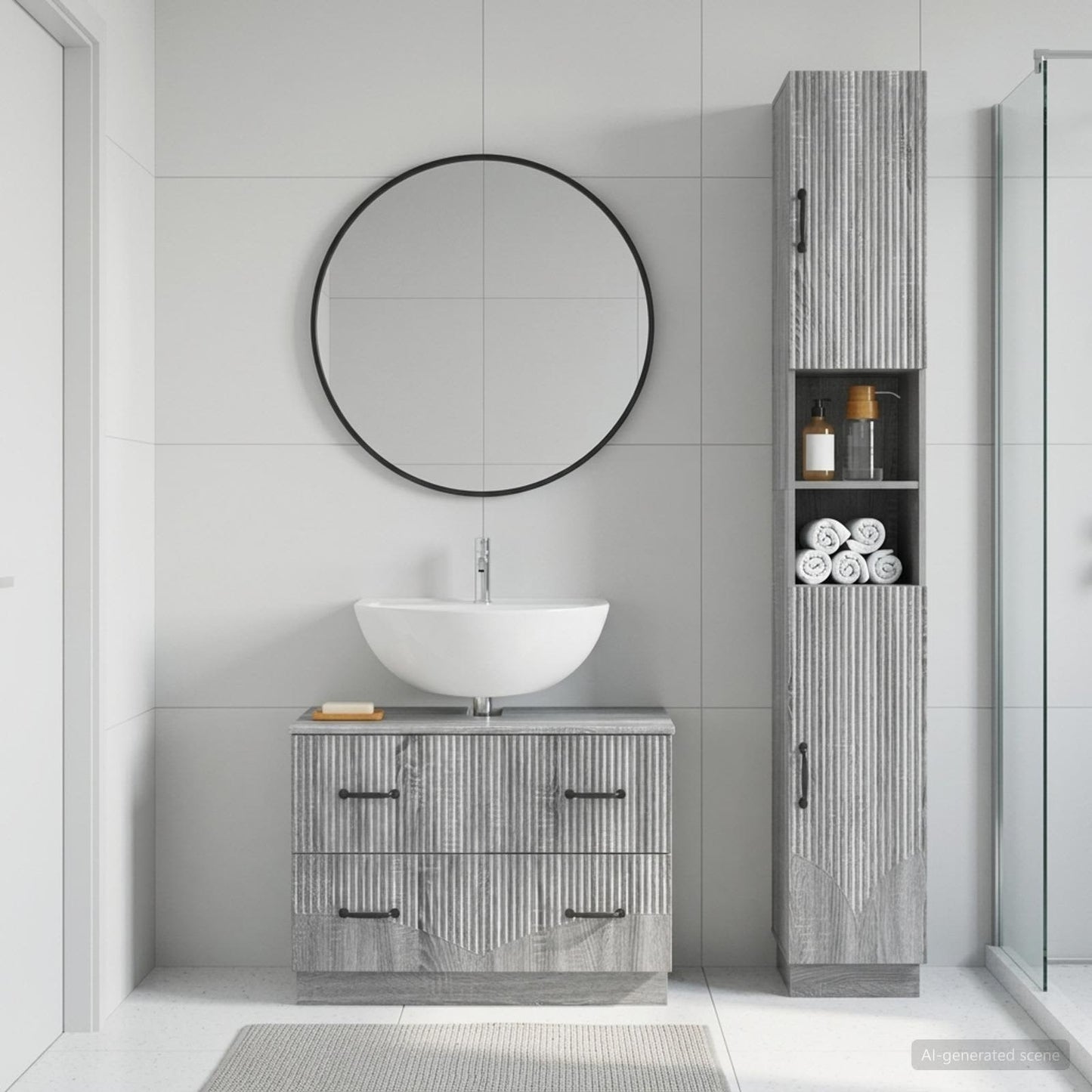 2 Piece Bathroom Cabinet Set HOORN Grey Sonoma Engineered Wood