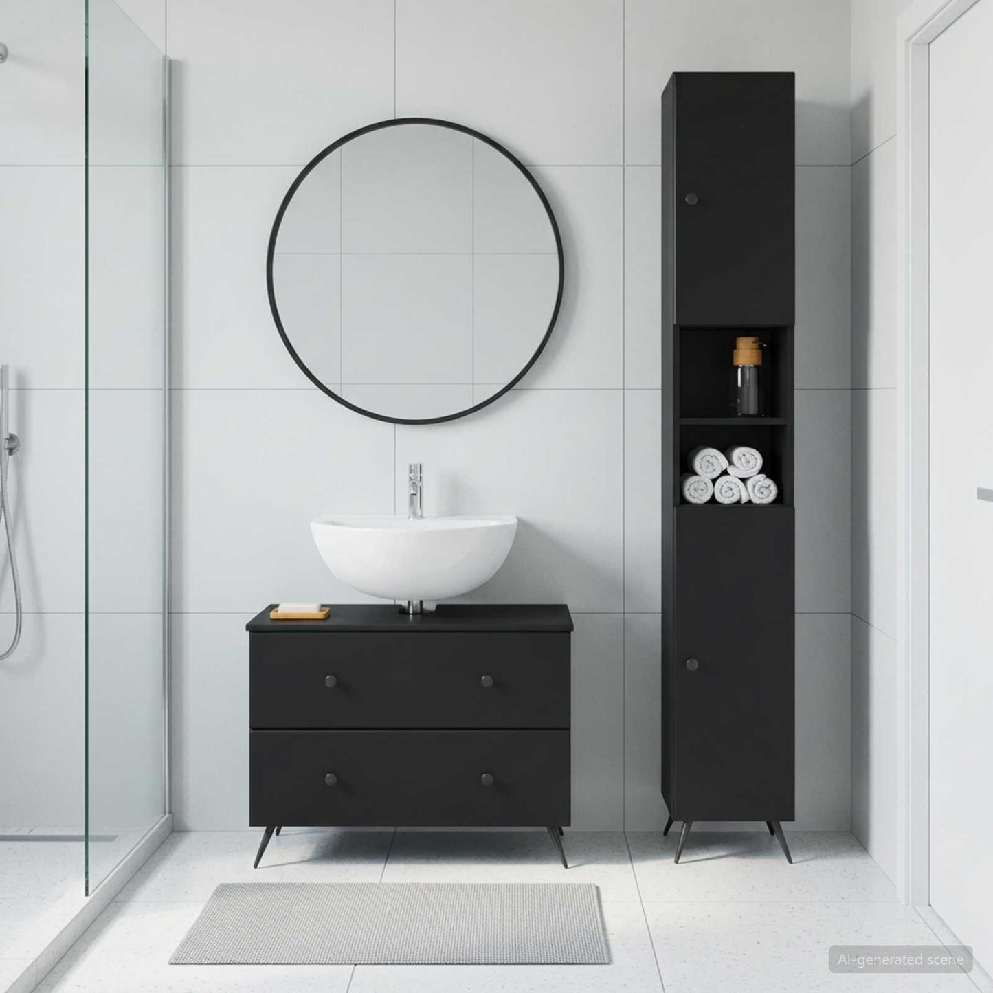 2 Piece Bathroom Cabinet Set BREDA Black Engineered Wood