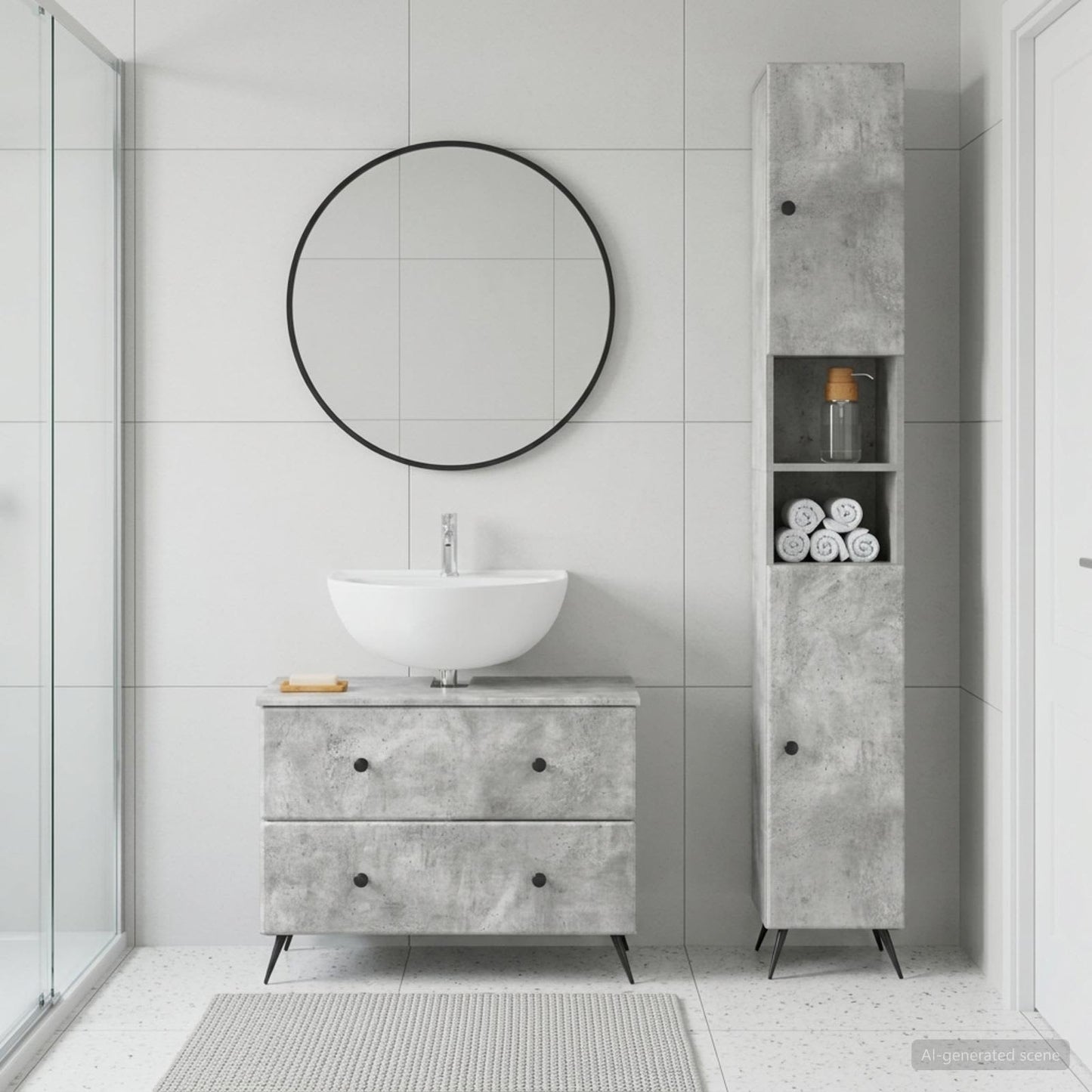 2 Piece Bathroom Cabinet Set BREDA Concrete Grey