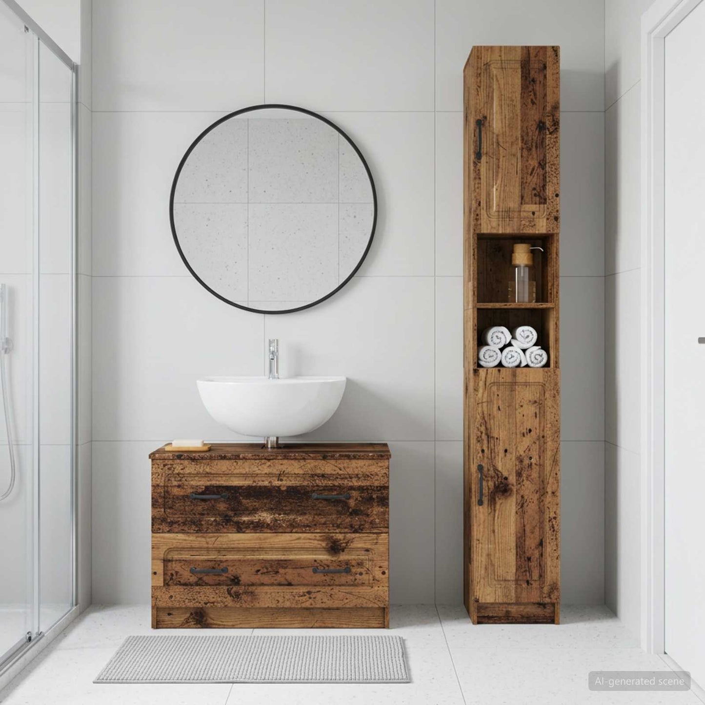2 Piece Bathroom Cabinet Set UTRECHT Old Wood Engineered Wood